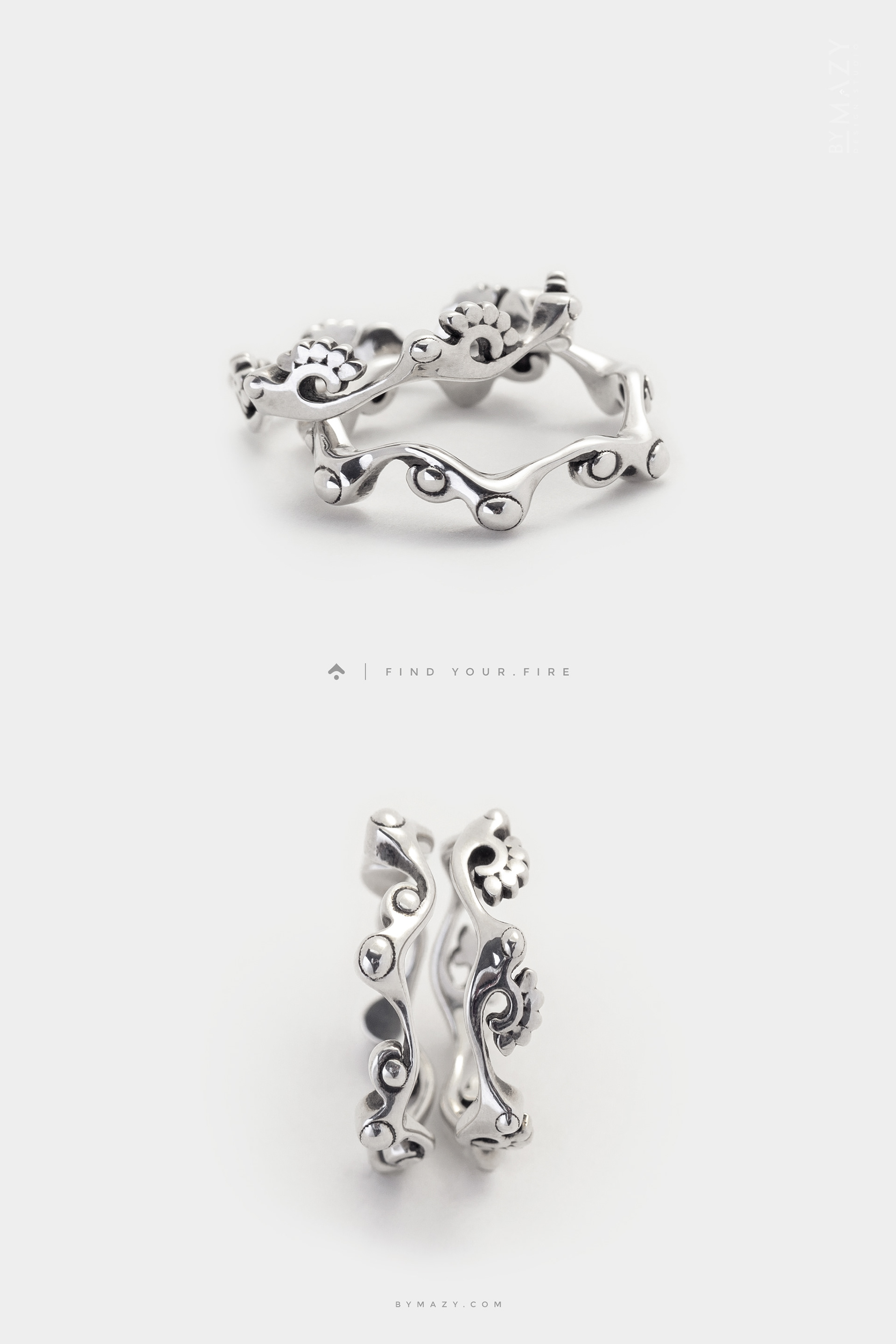 silver wave ring, silver leaf ring, delicate ring, silver stacking rings, sterling silver stackable rings