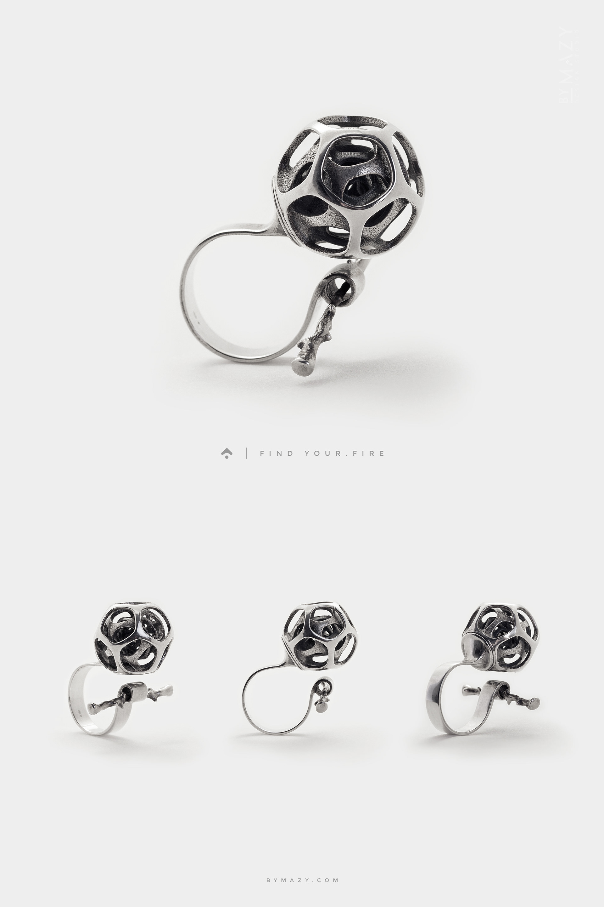 stick ring, sterling silver custom engraved jewellery, statement chunky ring, twig ring, ball ring