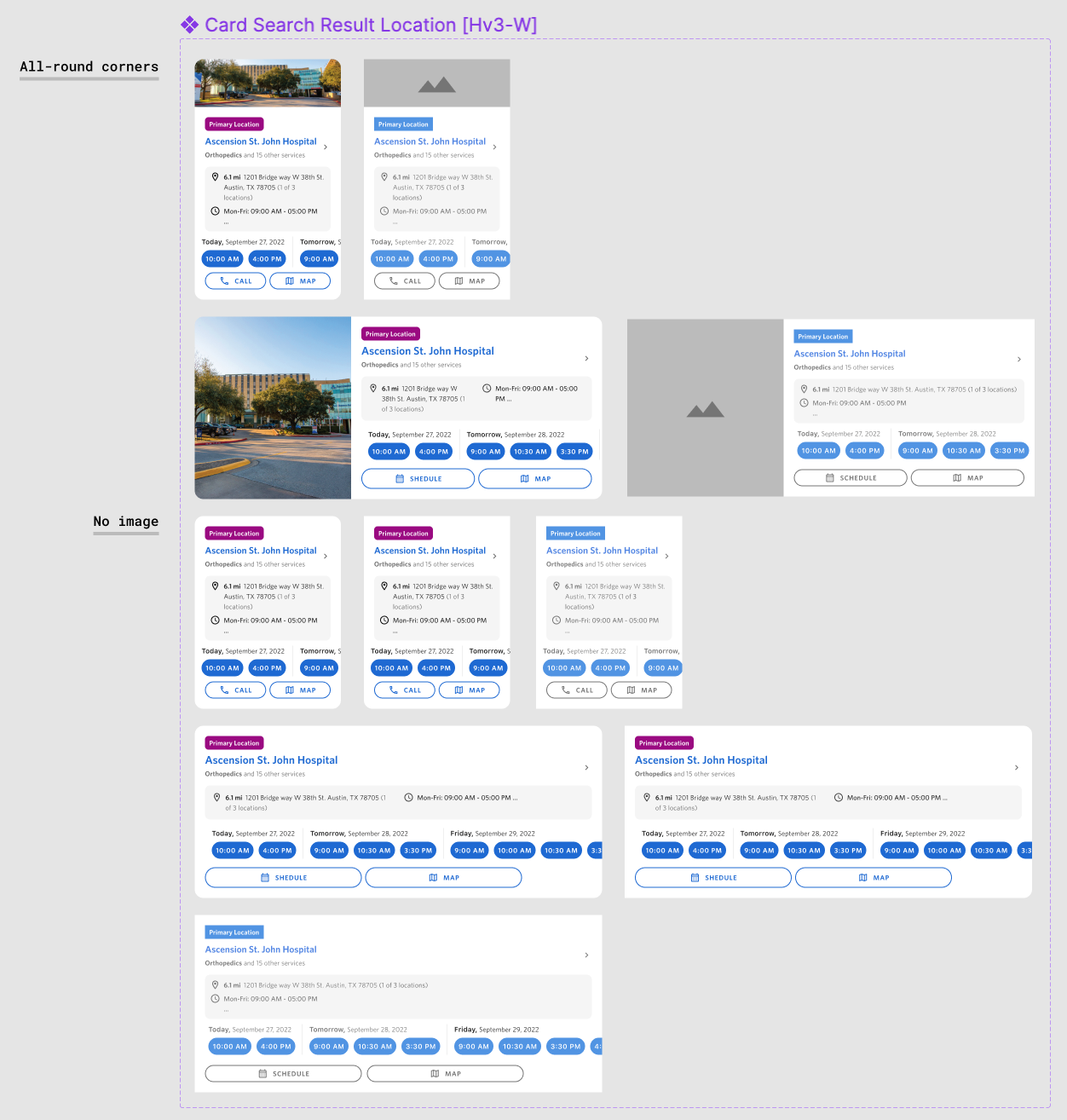 Card Search Results variant set of components within Figma.