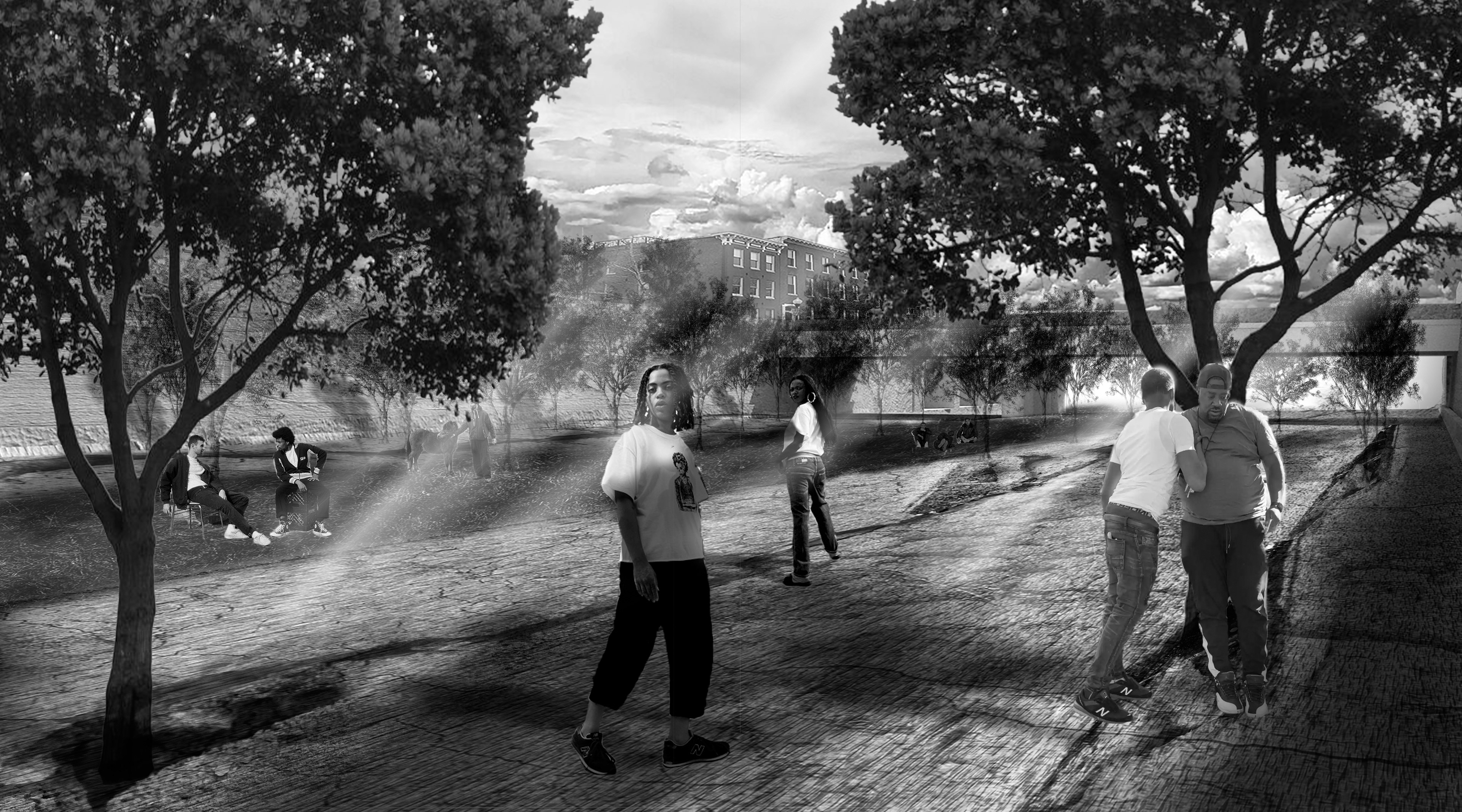 To dispose or arrange into parts or into a suitable form or order: The Highway to The Bottom operates in opposition to the structures undergirding it: demolition and displacement, annexation/blotting of vacant land, and greenwashing. This thesis re-casts these obstructions as productive design frameworks in the form of ownership, experience, and material, all as expressions of this hole in the ground. The design challenge I gave myself for this thesis was using only the materials on site, shifting them spatially or typologically to re-cast meaning and memory. A main aspect of this is the re-organization of the 477 existing trees in the median strip. Space is formed and reframed by moving trees.