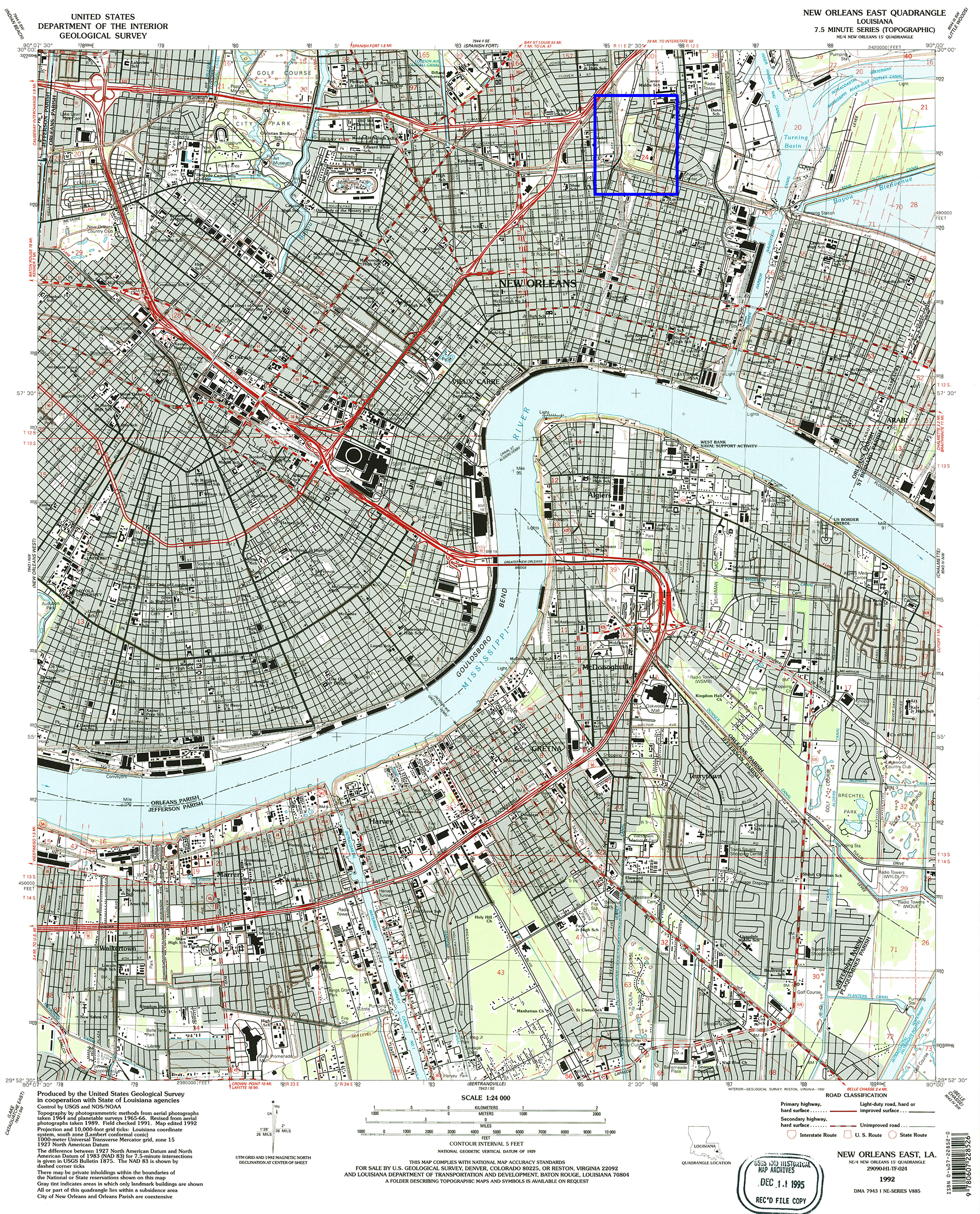 U.S. Geological Survey, 1992 USGS 1:31680-scale Quadrangle for New Orleans East, LA 1939, 1966,1992:https://nationalmap.gov/historical/