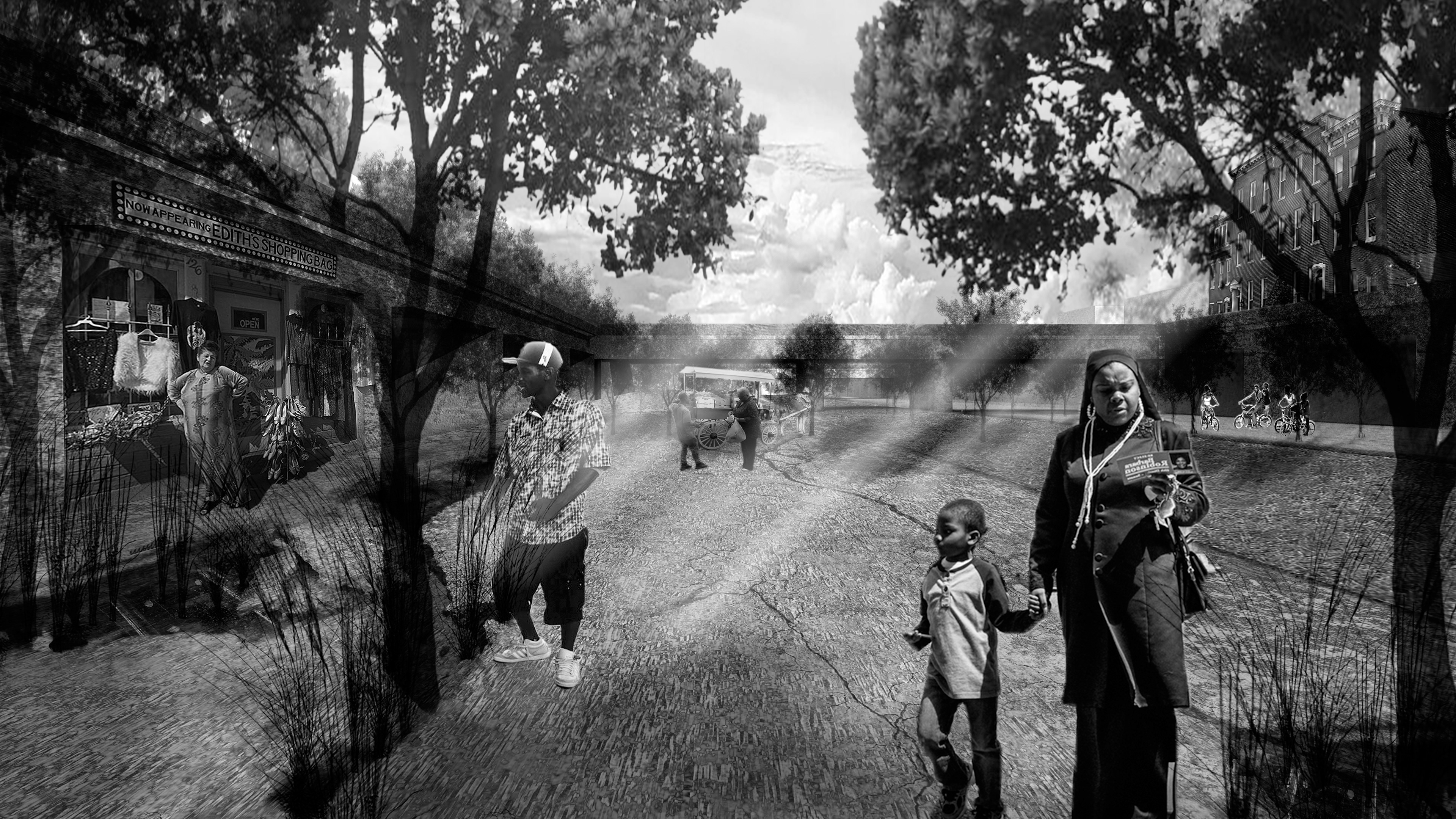To shed or molt: The highway sheds its previous typology through design. My thesis takes two historic acts of design extant on site, one infrastructural and one landscape, and forms a new typology of urban landscape, retaining material memory, and shifting the purpose of the highway from linear vehicular traffic to a more horizontal space of lingering, rooting, and repair. I propose to crack the highway for a few reasons. A crack in pavement can represent disrepair, but it can also represent growth and opportunity for life. Cracking the pavement will invite life into the dead dirt below, encouraging its growth over time into living soil.
