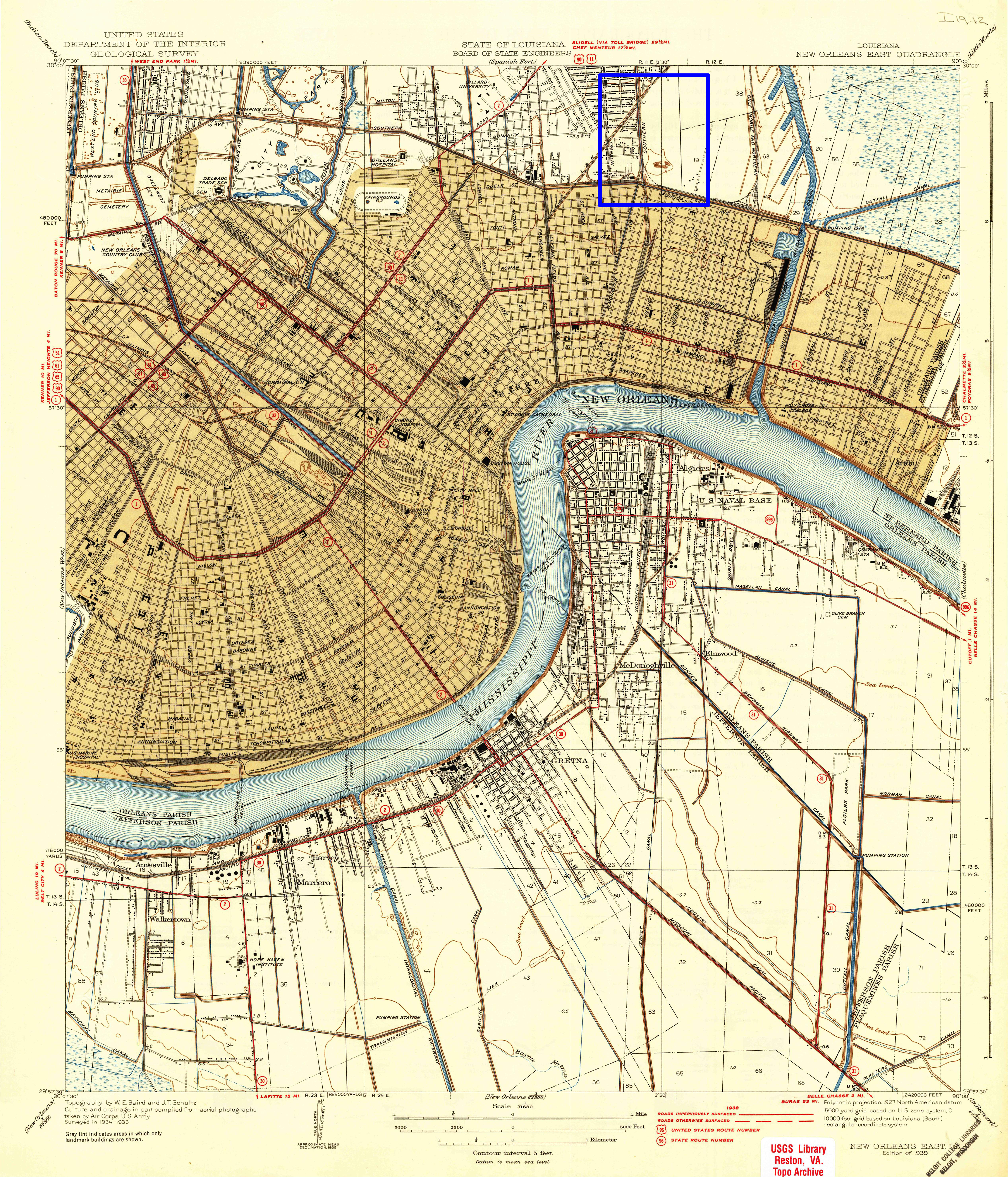U.S. Geological Survey, 1939, USGS 1:31680-scale Quadrangle for New Orleans East, LA 1939, 1966,1992:https://nationalmap.gov/historical/
