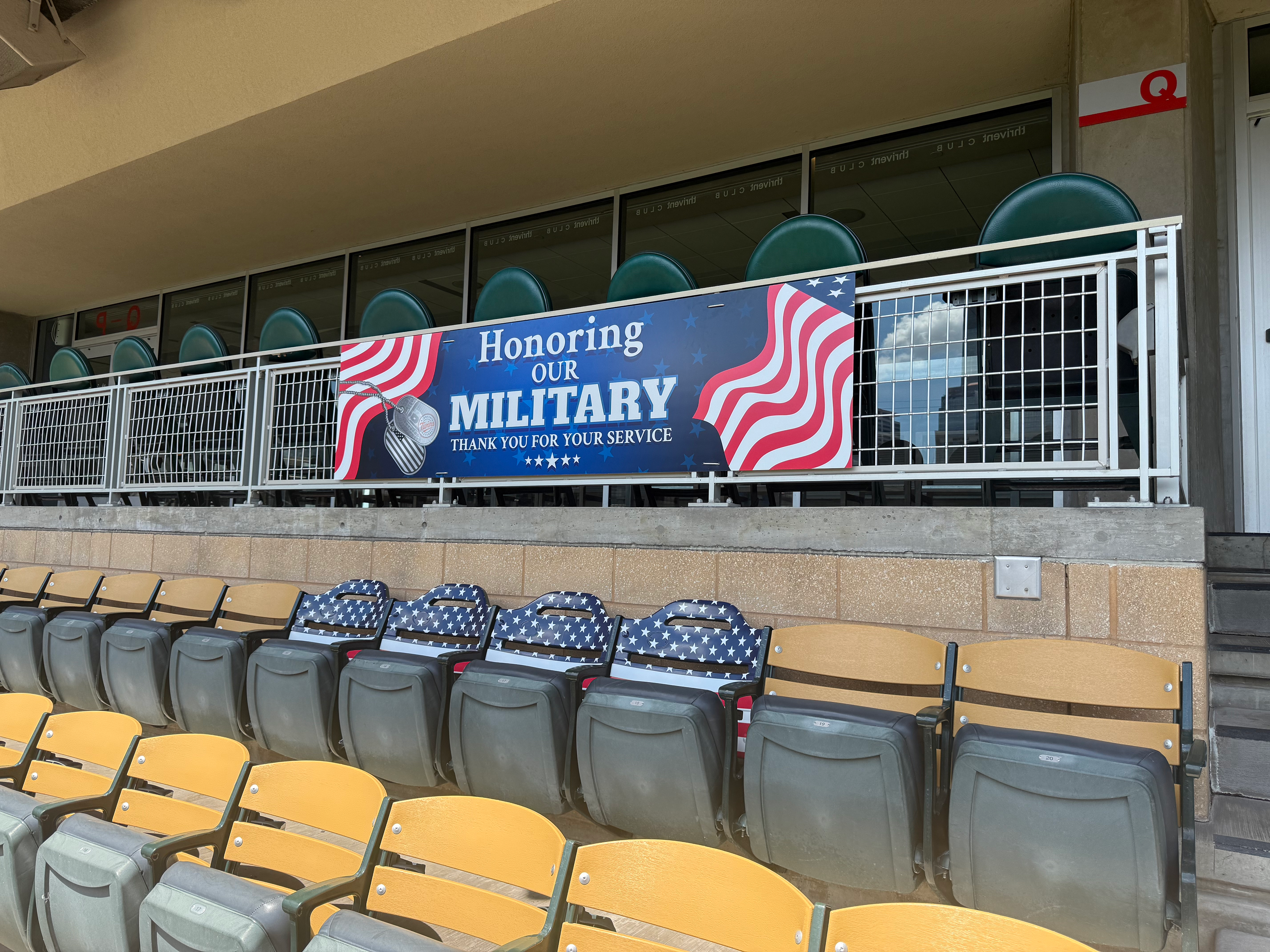 Target Field July 4th Game. Seating for Honorary Services Members. Designs Show on Jumbotron in between innings.
