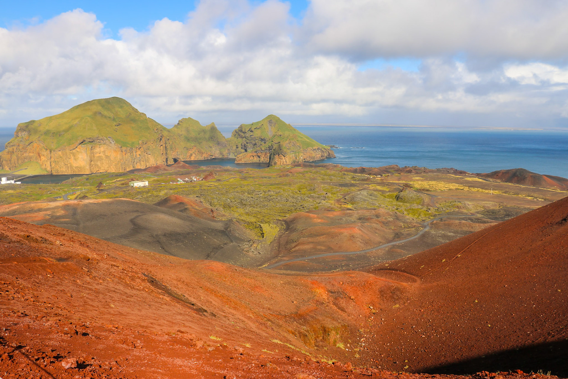 The stunning view from  Eldfell, a volcano in the Westman Islands, Iceland
