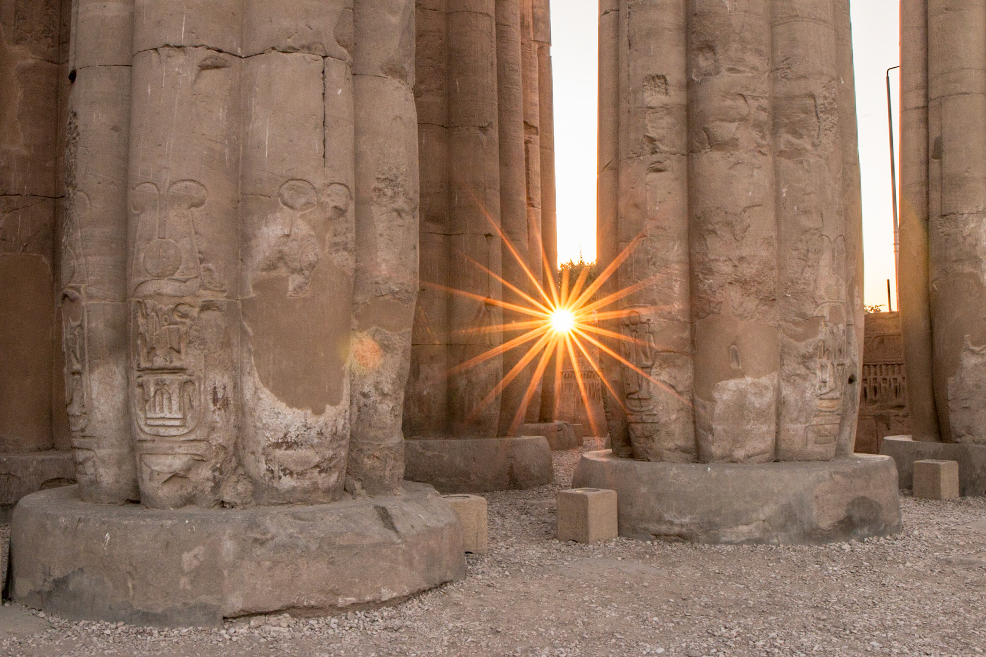 Sunset through the columns, Luxor, Egypt