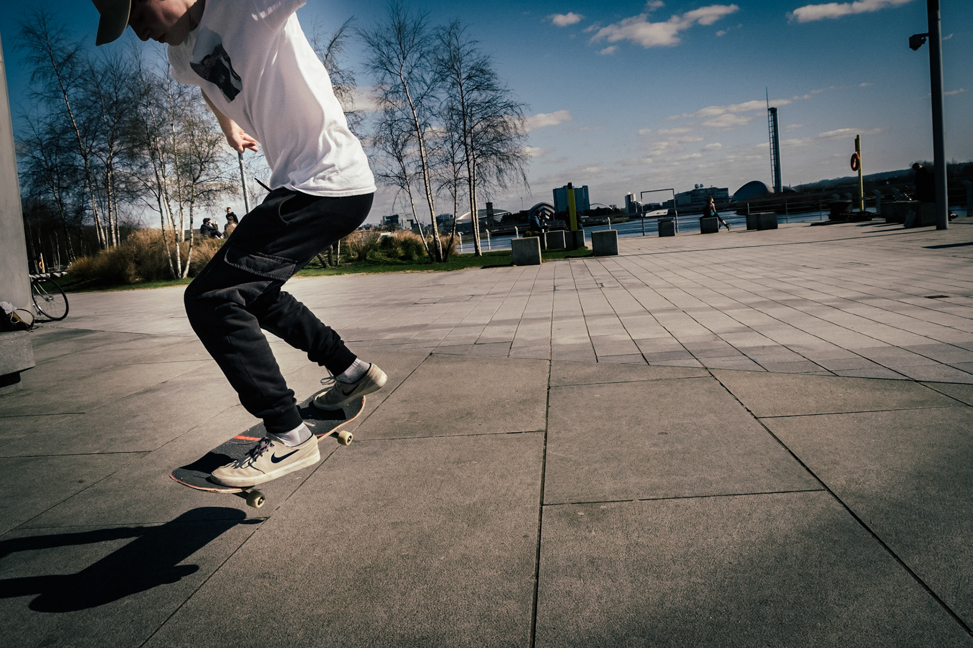 This was a young skateboarder who got incredibly close to me which gave a sense of the take off from the board.
