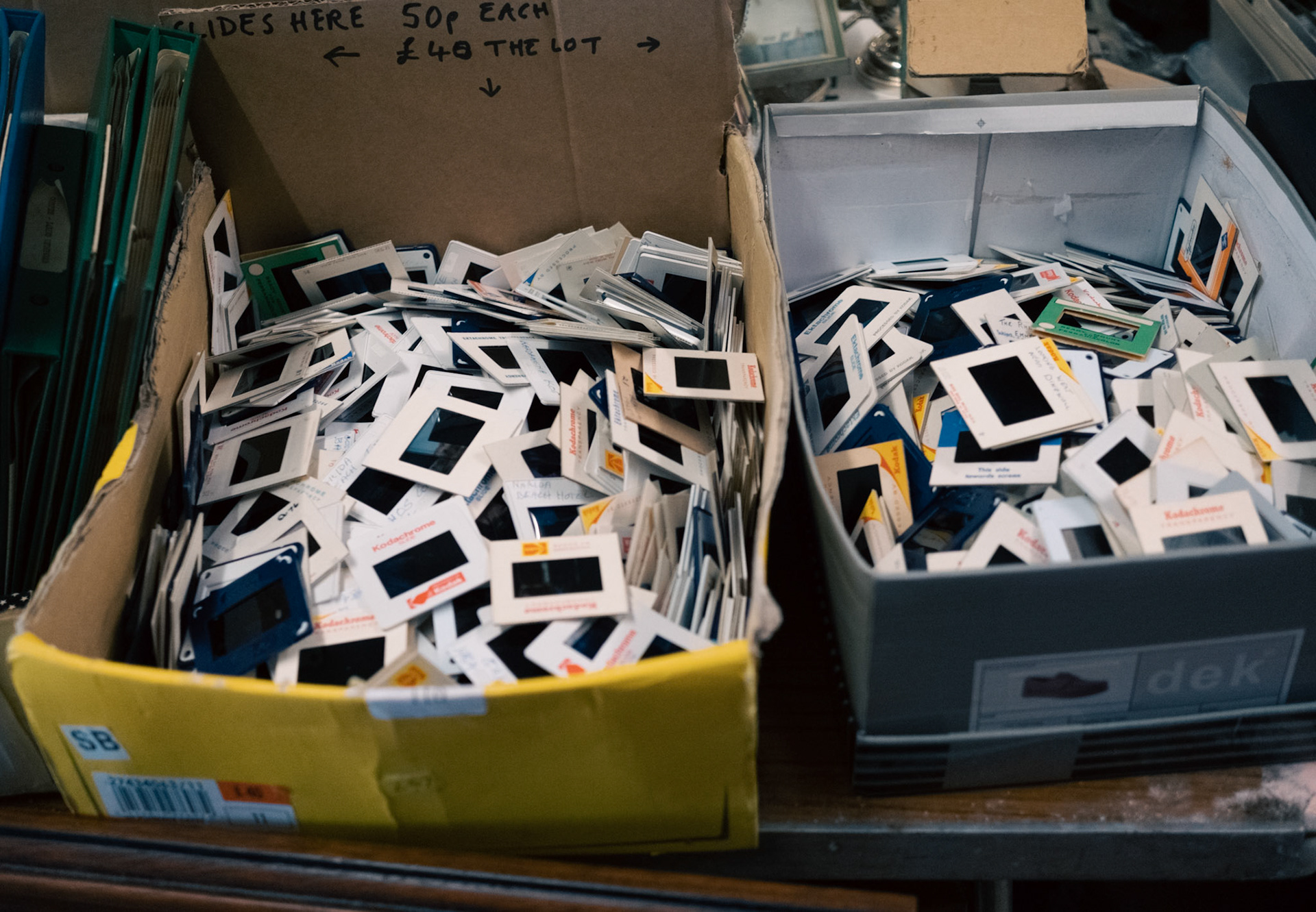 Box full of Kodachrome slides, long forgotten or lost.