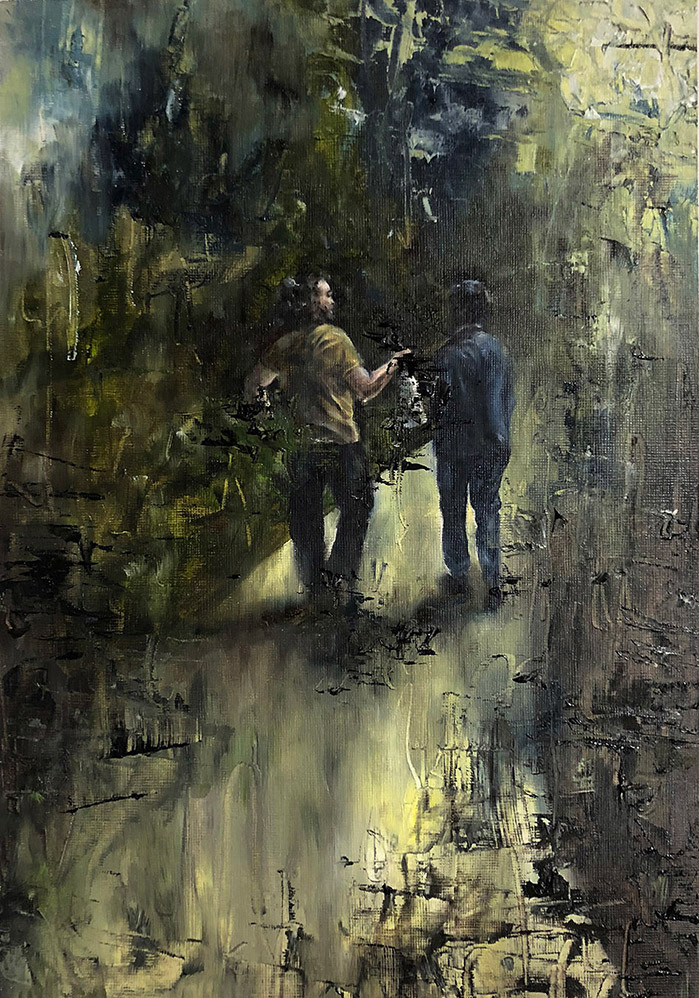 Let's pull the body out of the water. 2018 Oil on canvas 25.5 x 35.5 cm