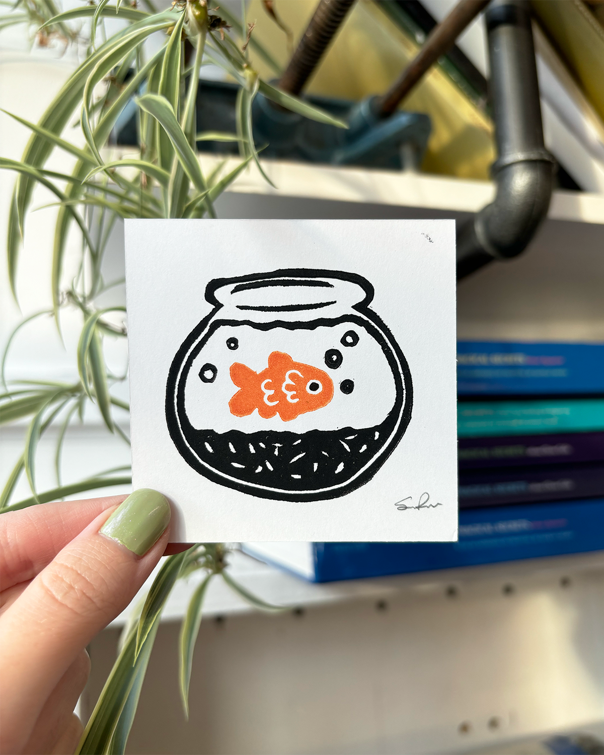 Fishbowl Lino Print