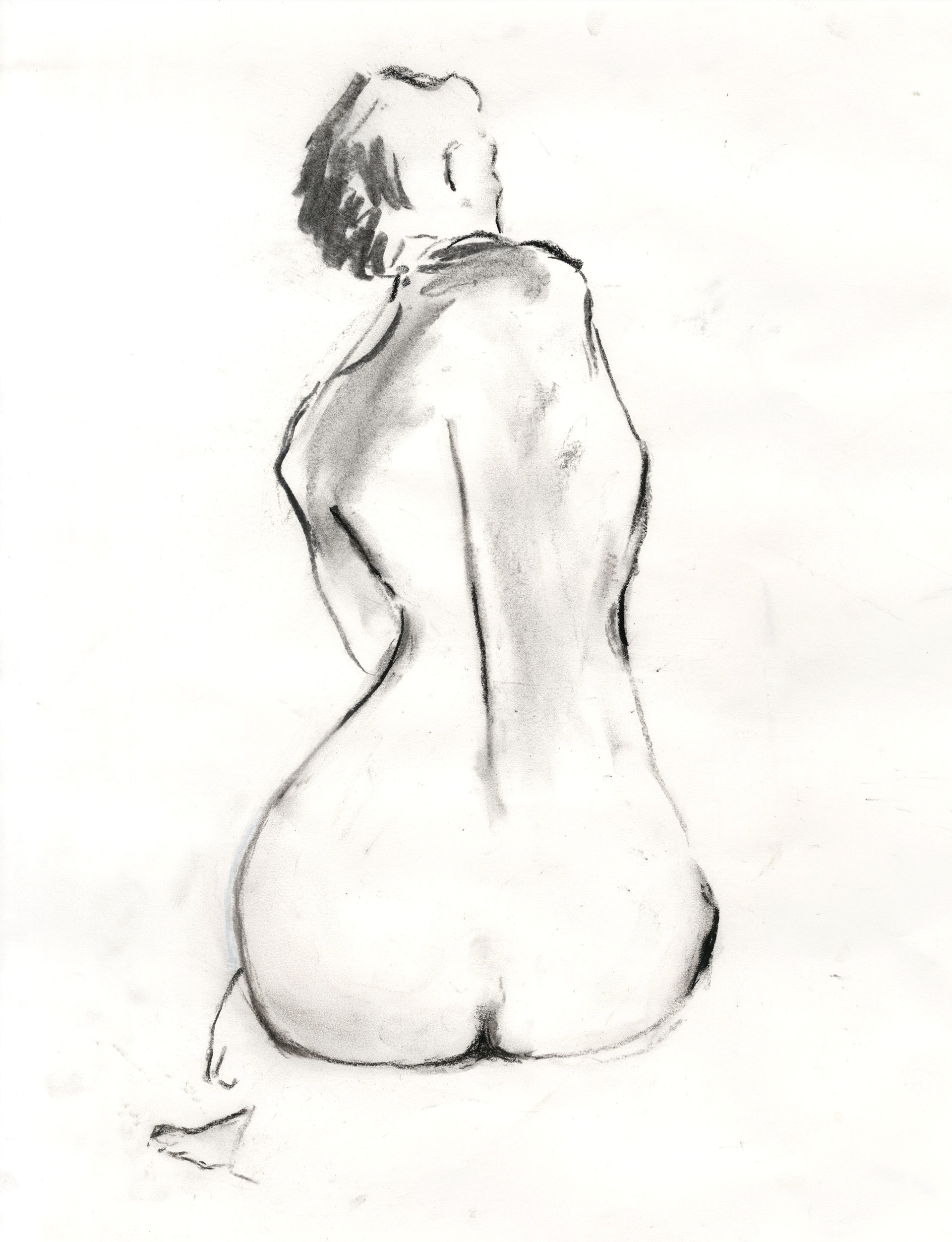 Two minute figure drawing in charcoal 43 x 35 cm 