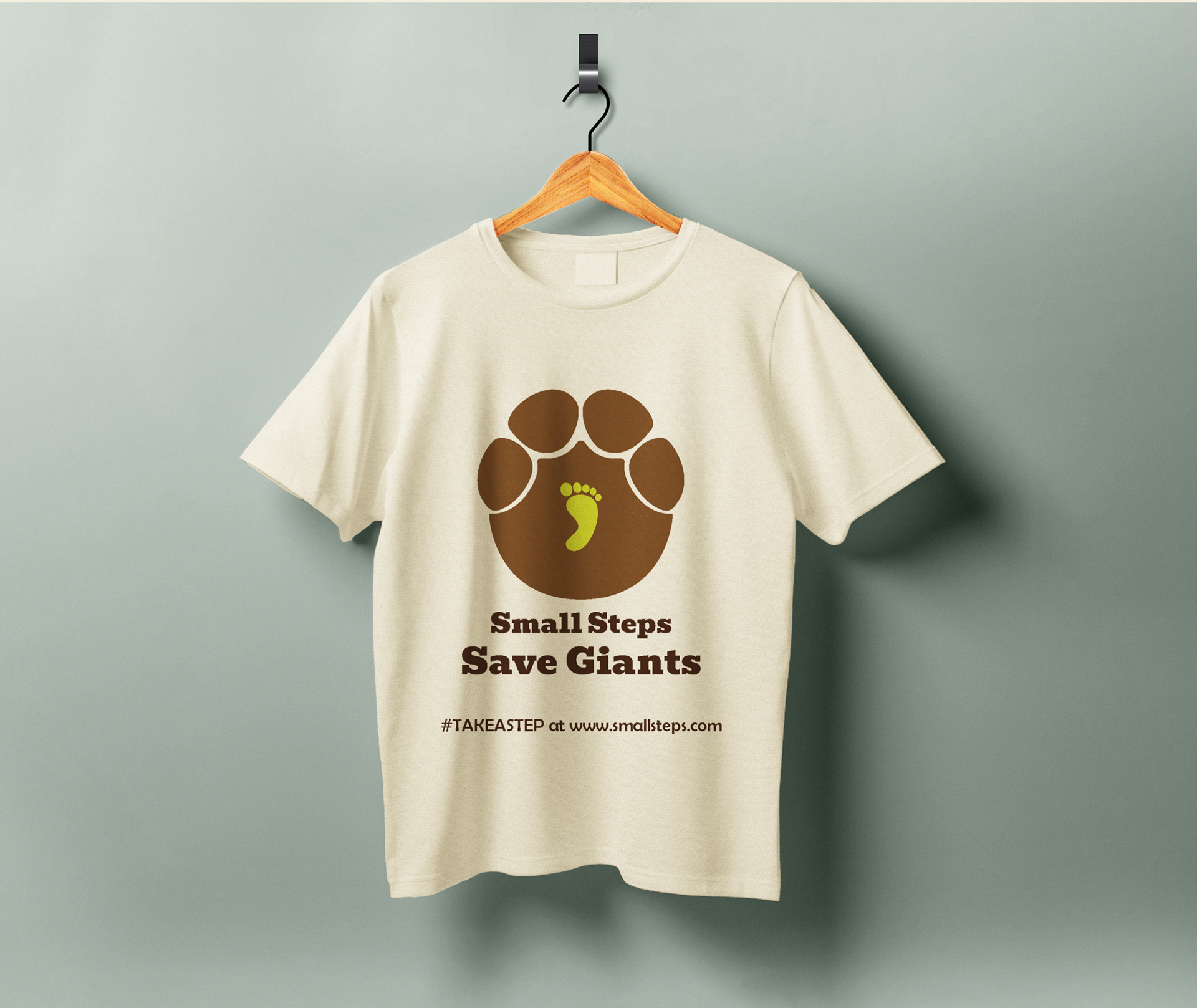 A T-shirt with Small Steps Save Giants' logo and slogan printed on it.