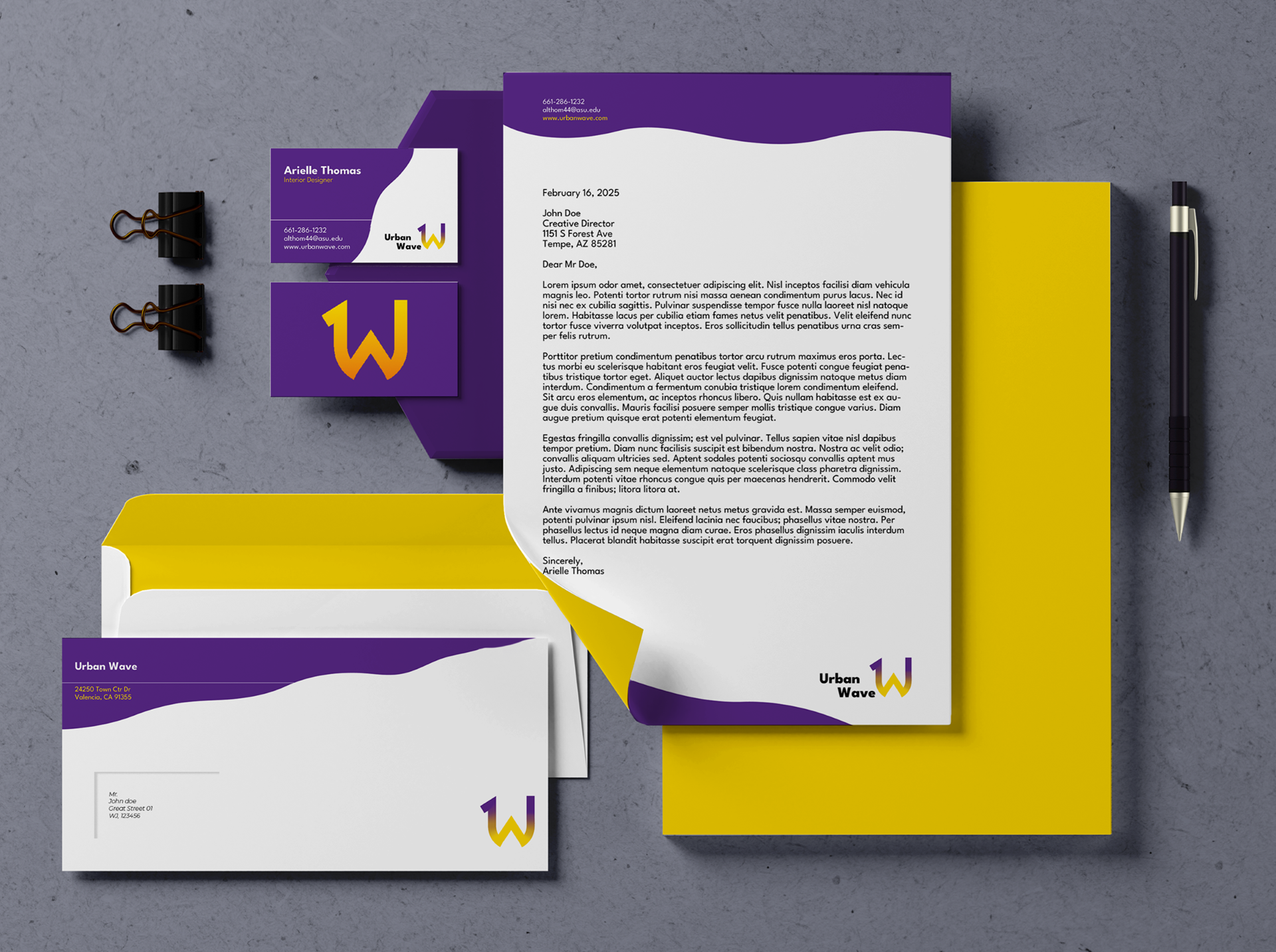 A mockup image showing the logo used on Urban Wave's full business system.