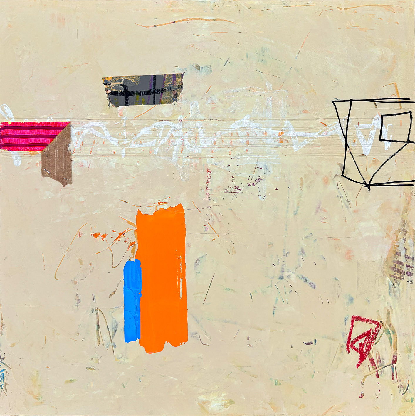 V18, Mixed Media, Acrylic, Tape, Staples on Canvas, 2026, 70 x 70 x 1.6 cm | 27,55 x 27,55 x 0.62 in