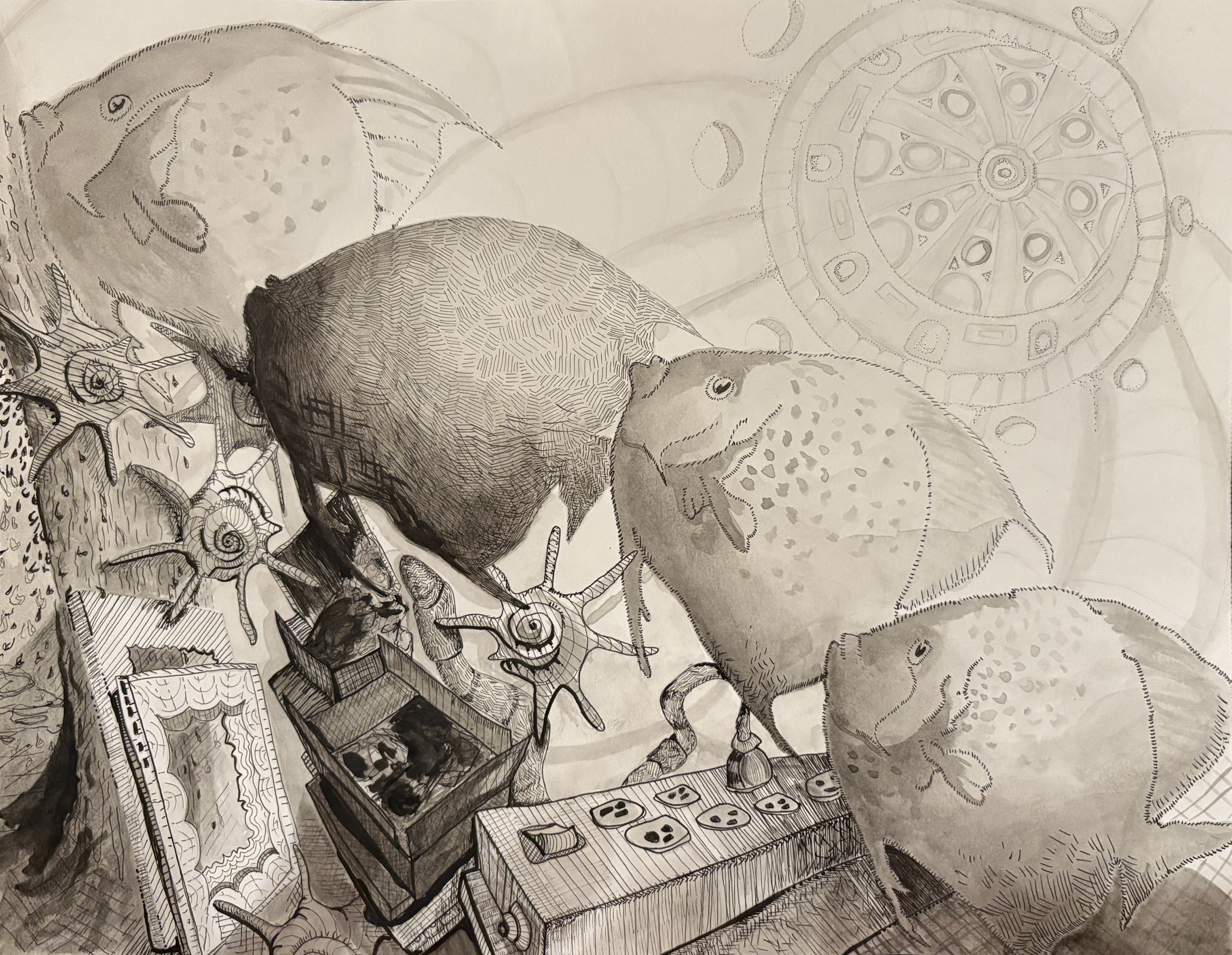 "Trapped" Pen and ink on paper, (2025)