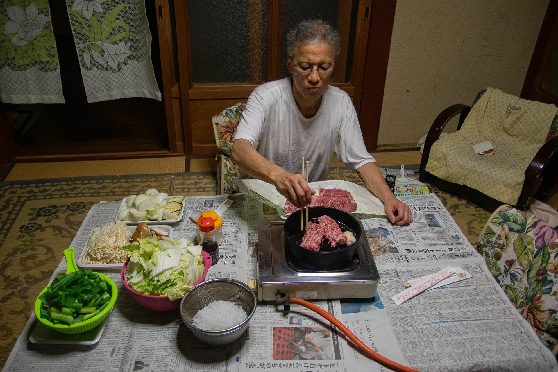 At my father’s family home, "SUKIYAKI" is made for family gatherings. "SUKIYAKI" is always done by the men.