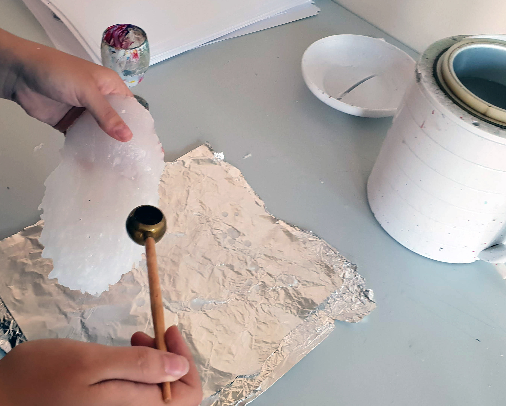 Practicing wax dripping technique