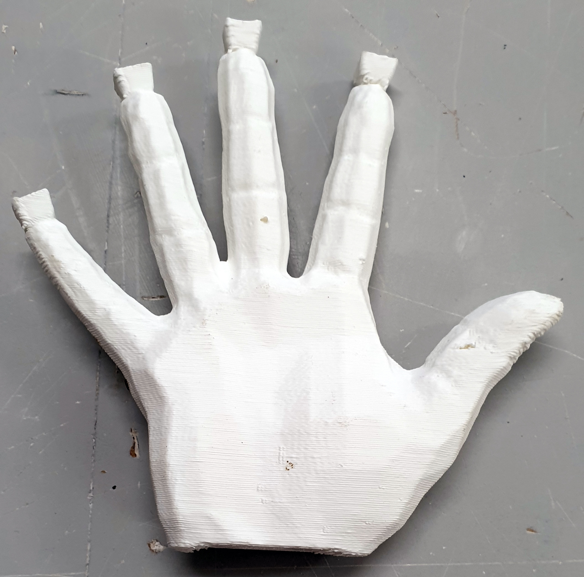 The 3D printed hand to mold.