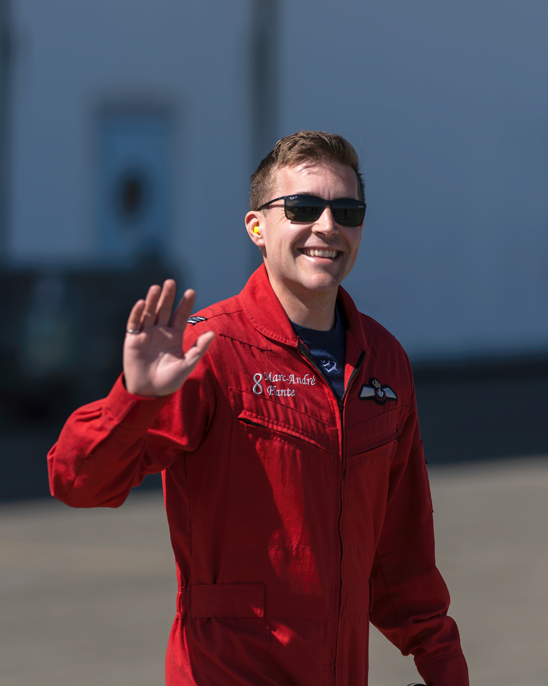 Snowbird 8, Captain Marc-André Plante, sharing a friendly wave during spring training operations at 19 Wing Comox.