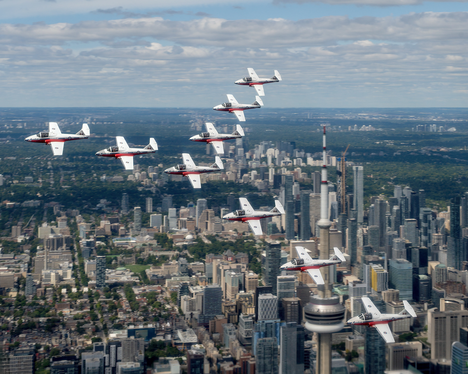 Snowbirds Formation Flyby Past CN Tower | Toronto aerial Skyline. Aviation Photography by Kevin Prentice