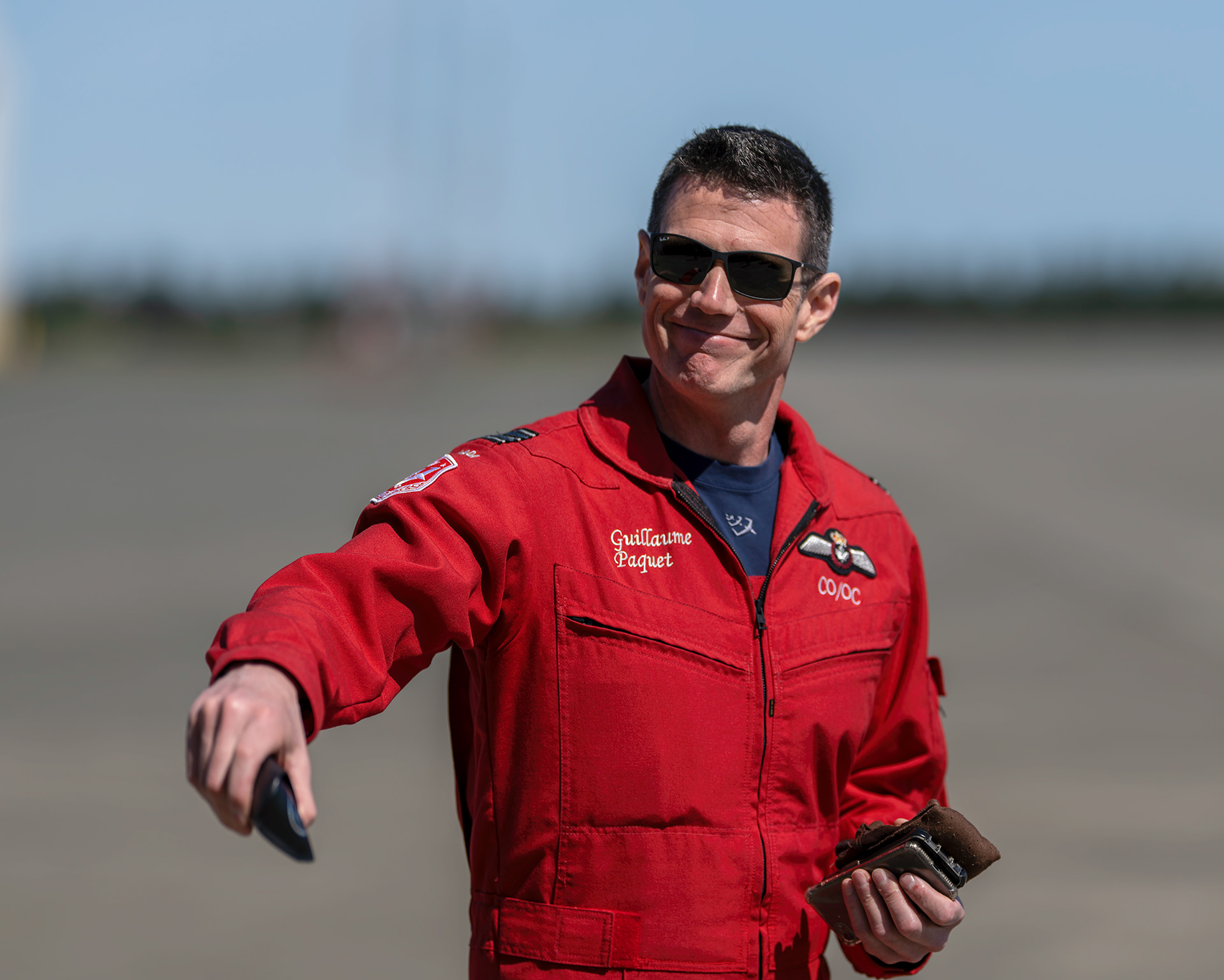 Major Guillaume Paquet, Commanding Officer of the 431 Air Demonstration Squadron, captured on the flight line during 2026 spring training operations at 19 Wing Comox. Fine art aviation photography by Kevin Prentice.