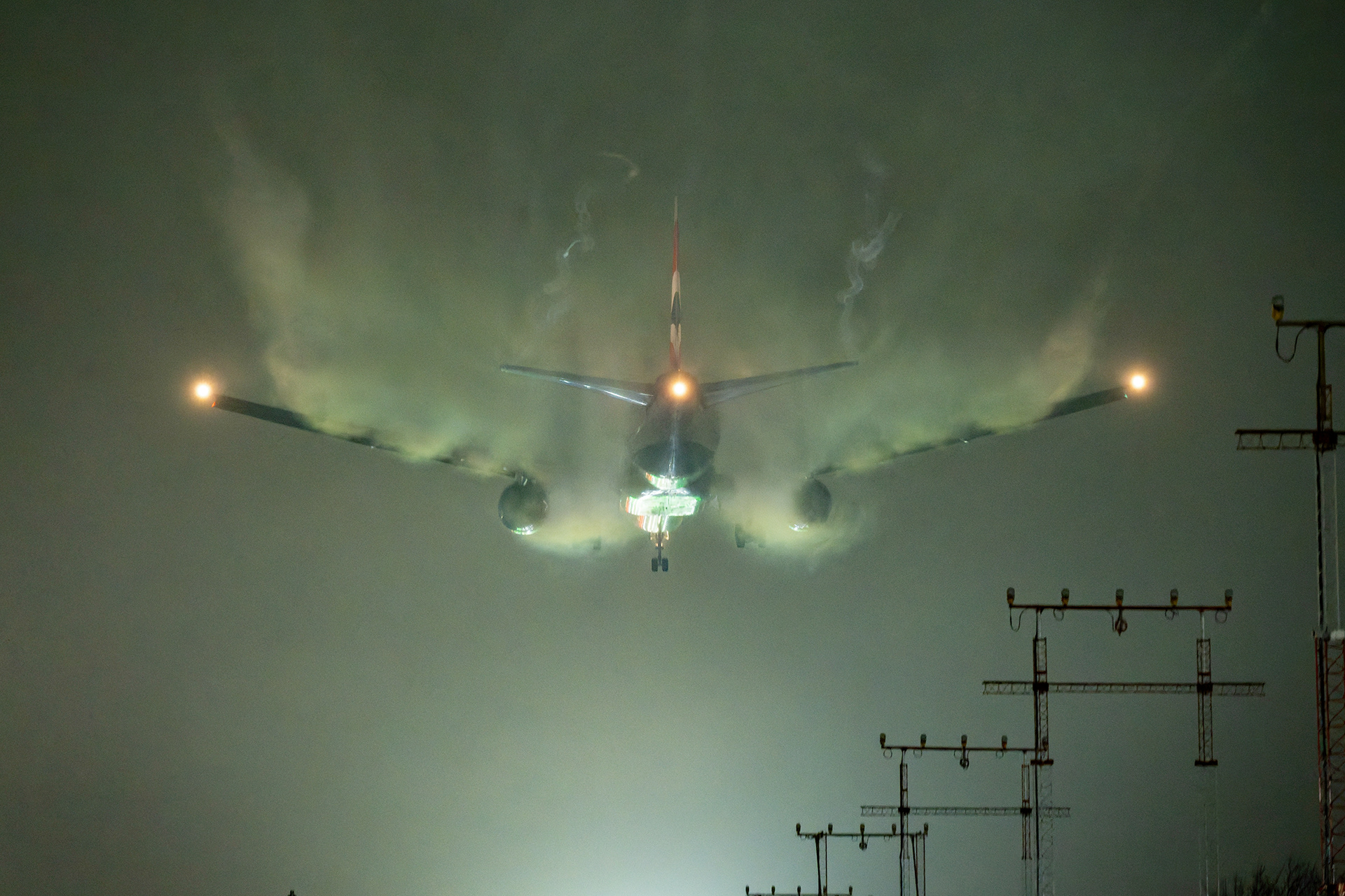 British Airways Boeing 777 Landing in Low Visibility | Dramatic Wing Vortices at YYZ. Commercial aviation photography by Kevin Prentice.