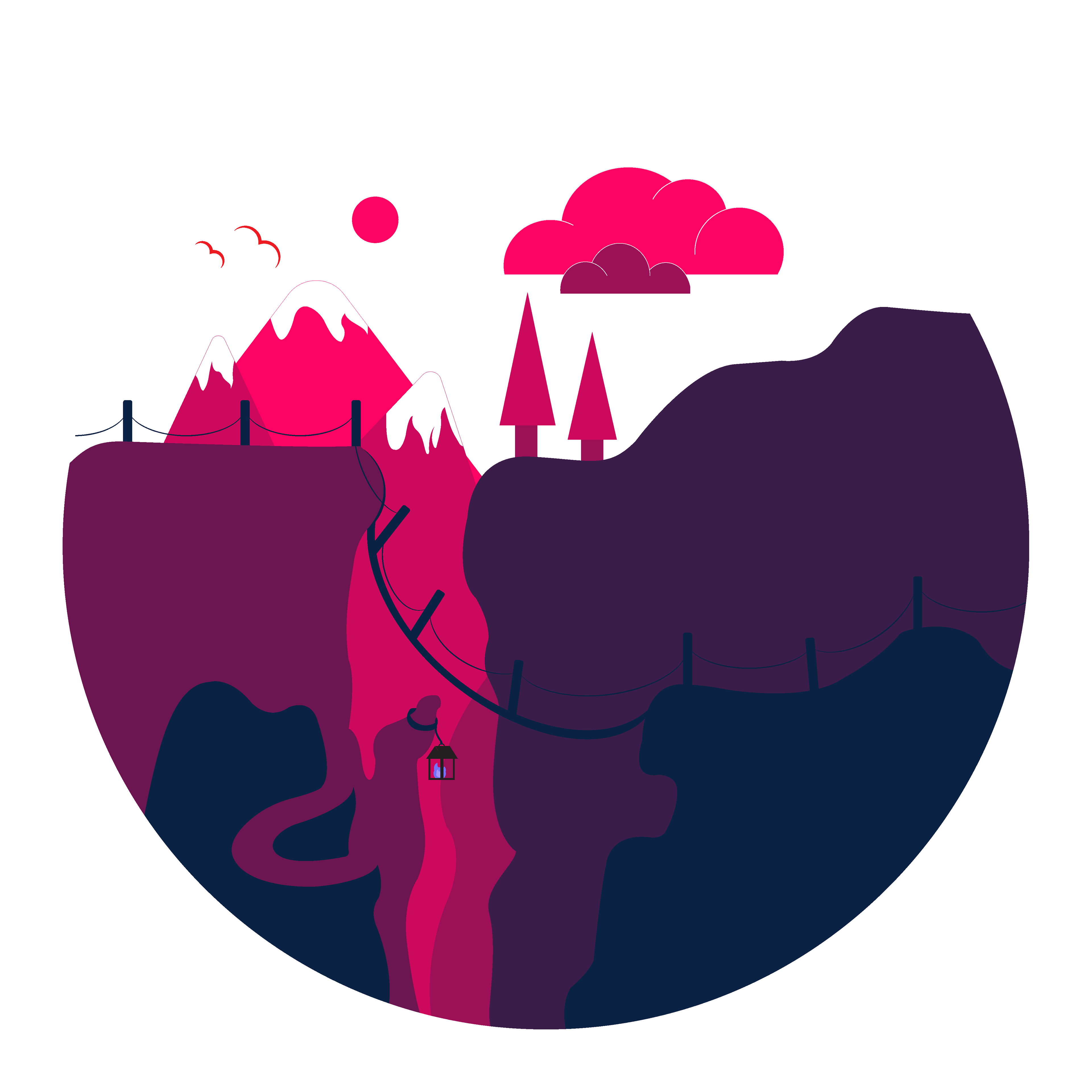 "Over Those Hills" - French Rose Variant Vector Illustration