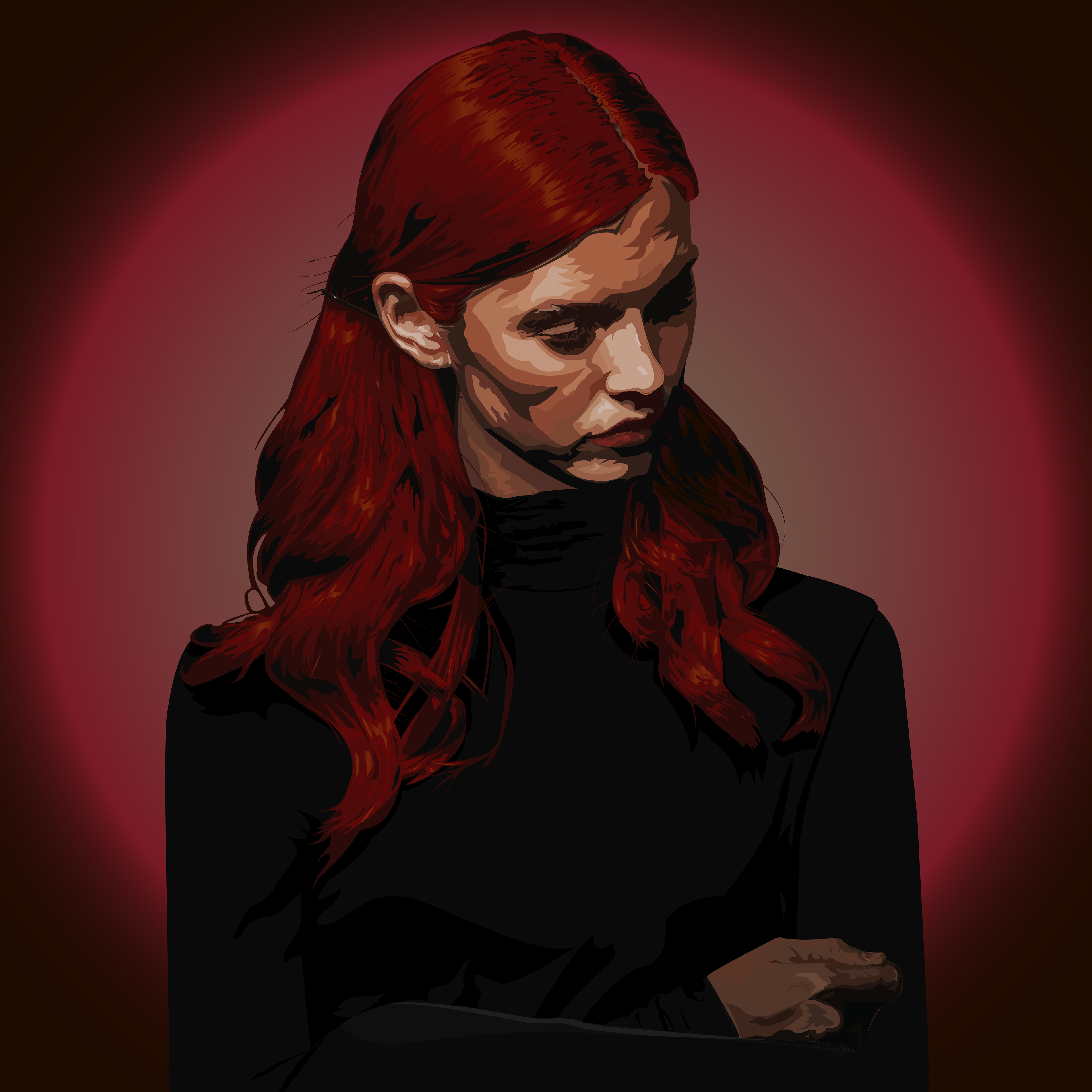 She'd be with you... - Girl with red hair looking down with her arms folded