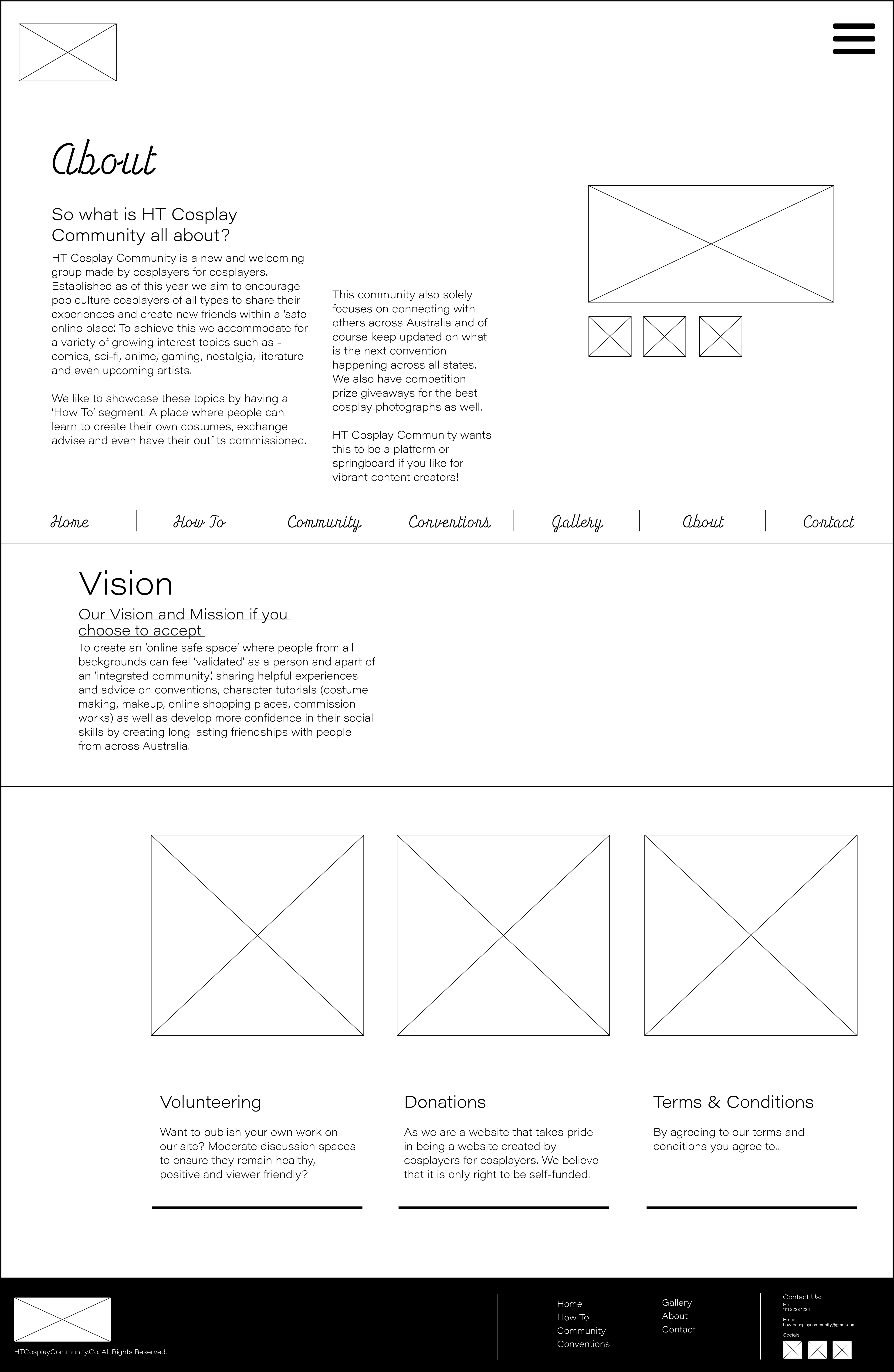 How To Cosplay Community - About page Wireframe