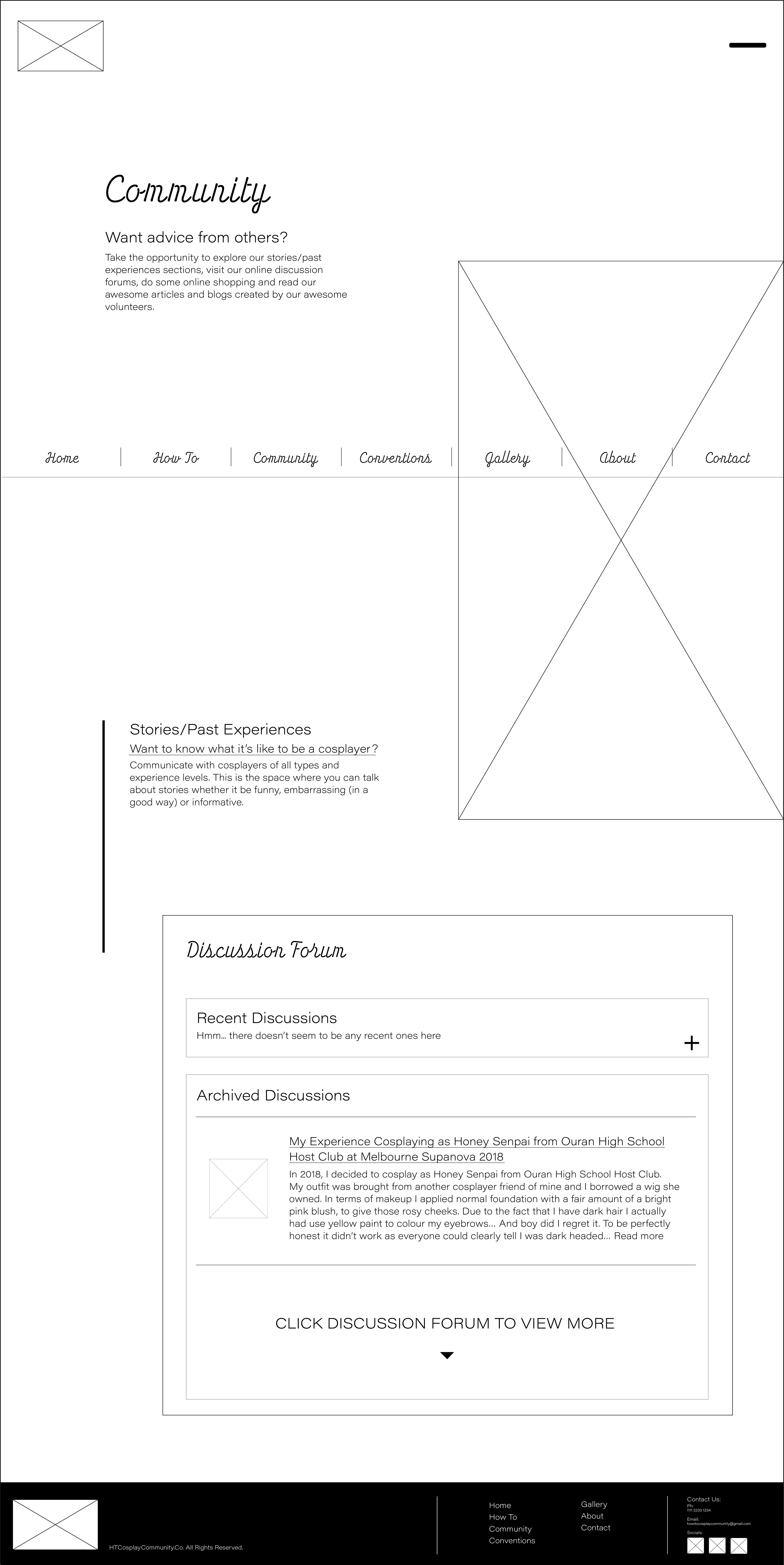 How To Cosplay Community - Community page Wireframe