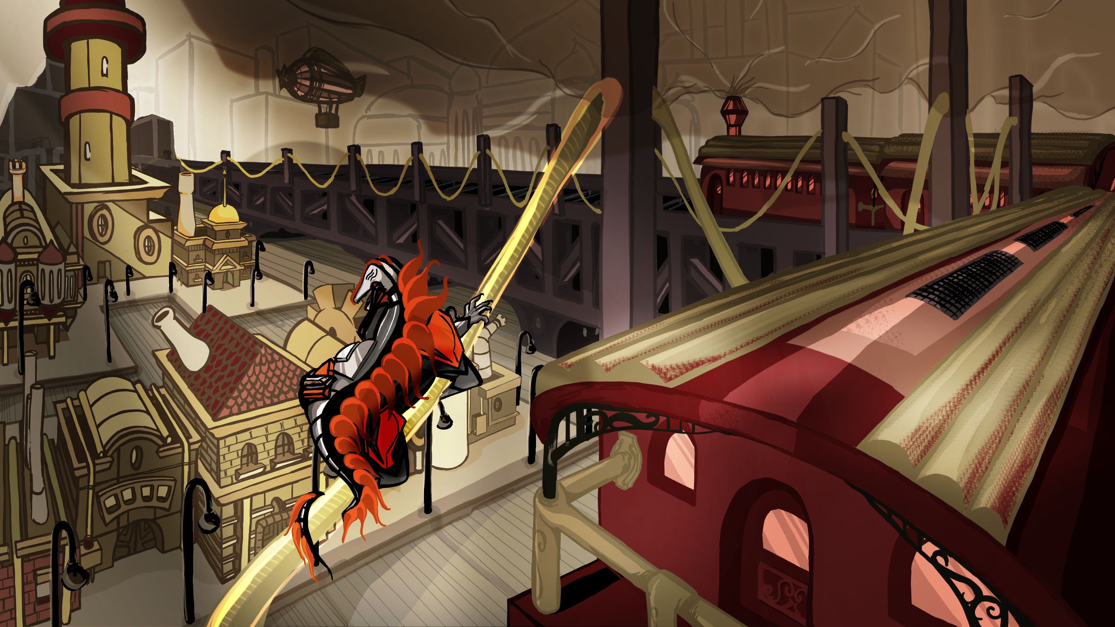 Concept Art for an animatronic dragon known as ‘Drag-Node’ intermingling in a Steampunk Renaissance civilisation.