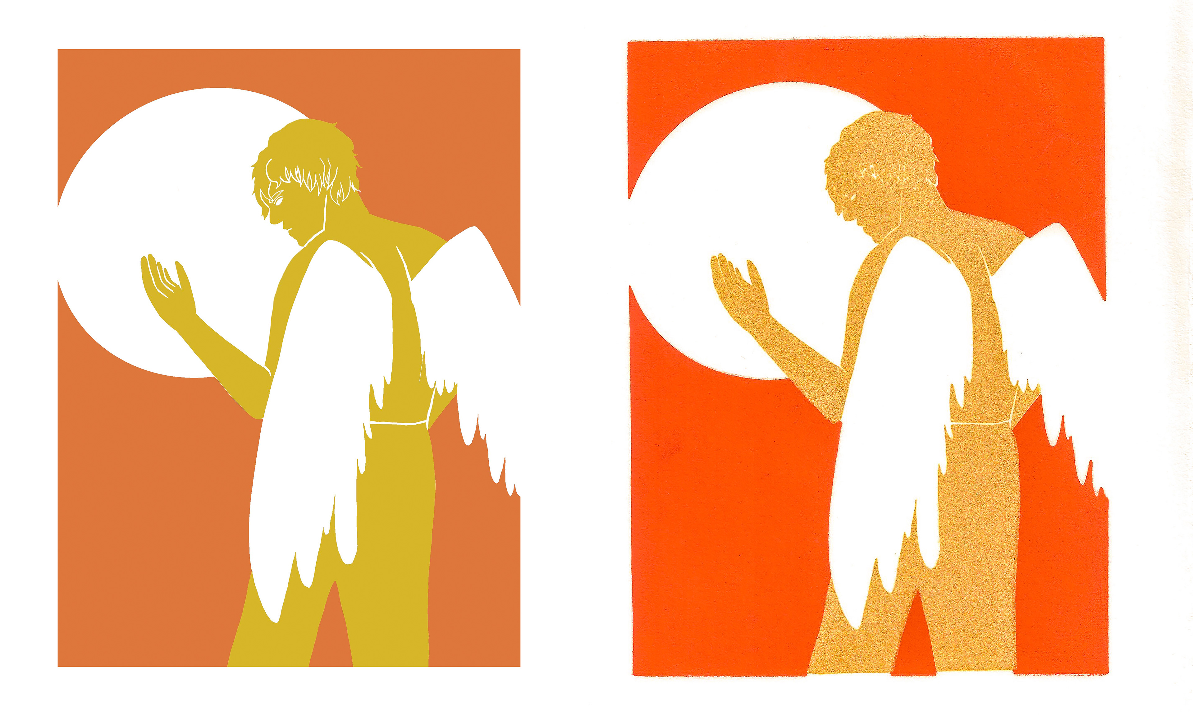 This is a basic screen print, I created two individual layers and then printed each individually.