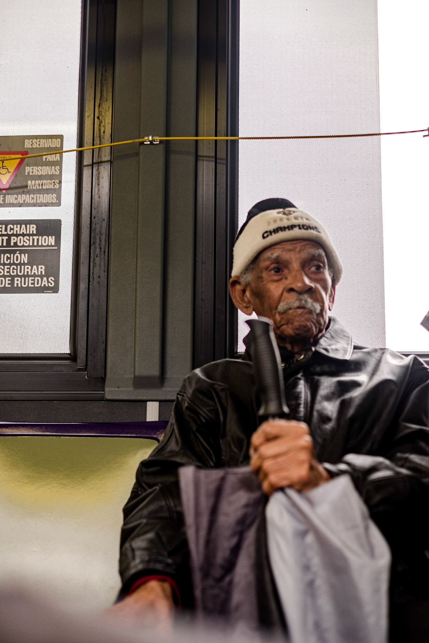 (Mostly) Bicycling America XXIX. Three Portraits in New Orleans, 2018, II. Man on a bus. Out of focus man, I should say. But that's okay.