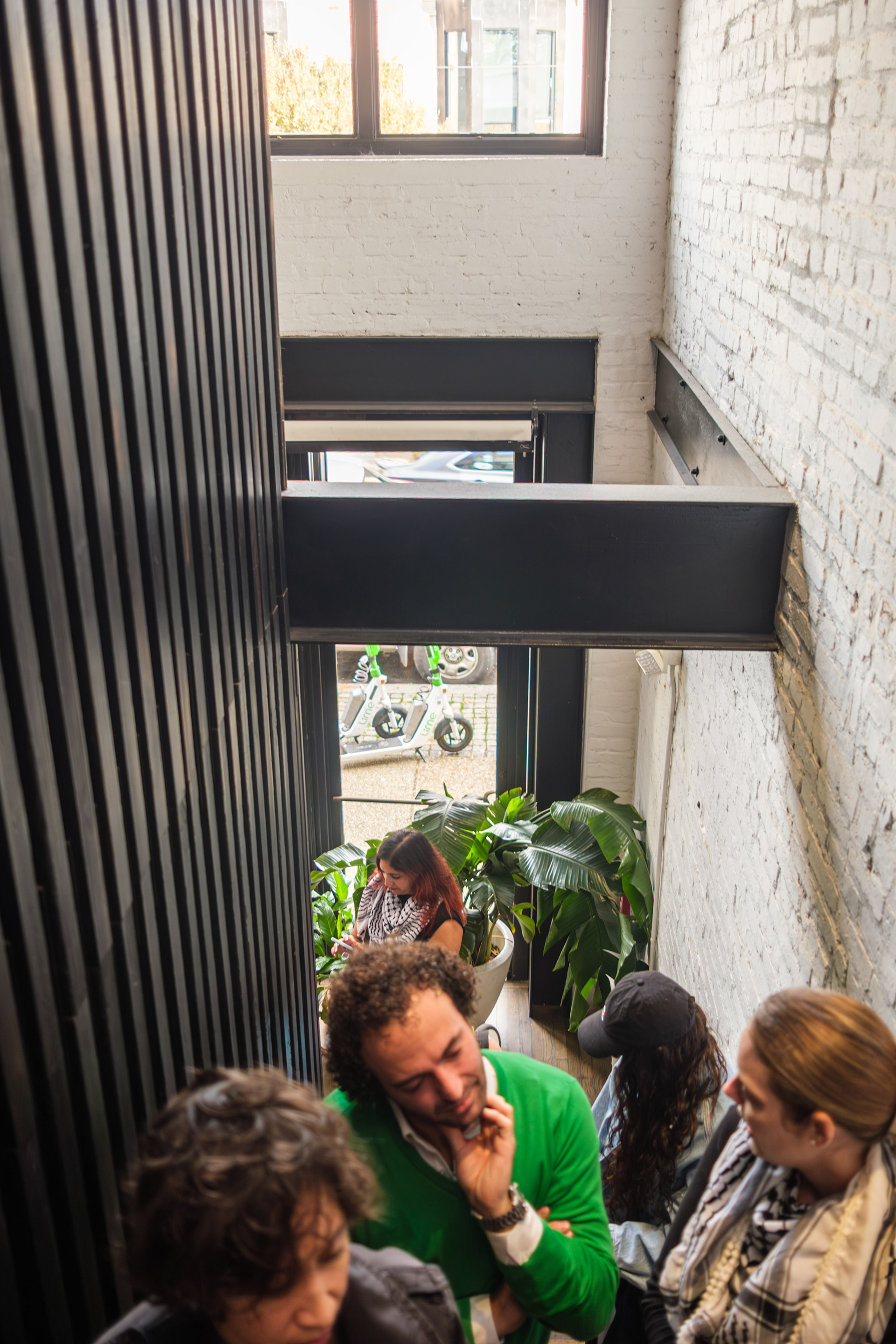 People gathering to place orders upstairs