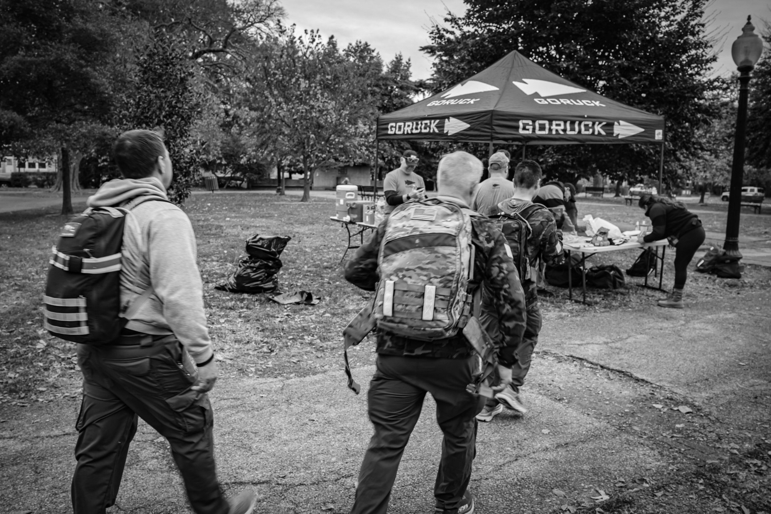 Participants walk quickly to the finish line