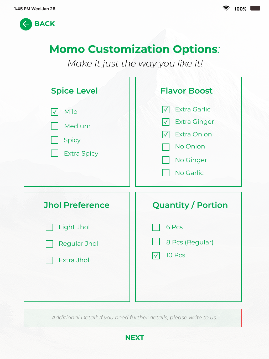 Customization Page