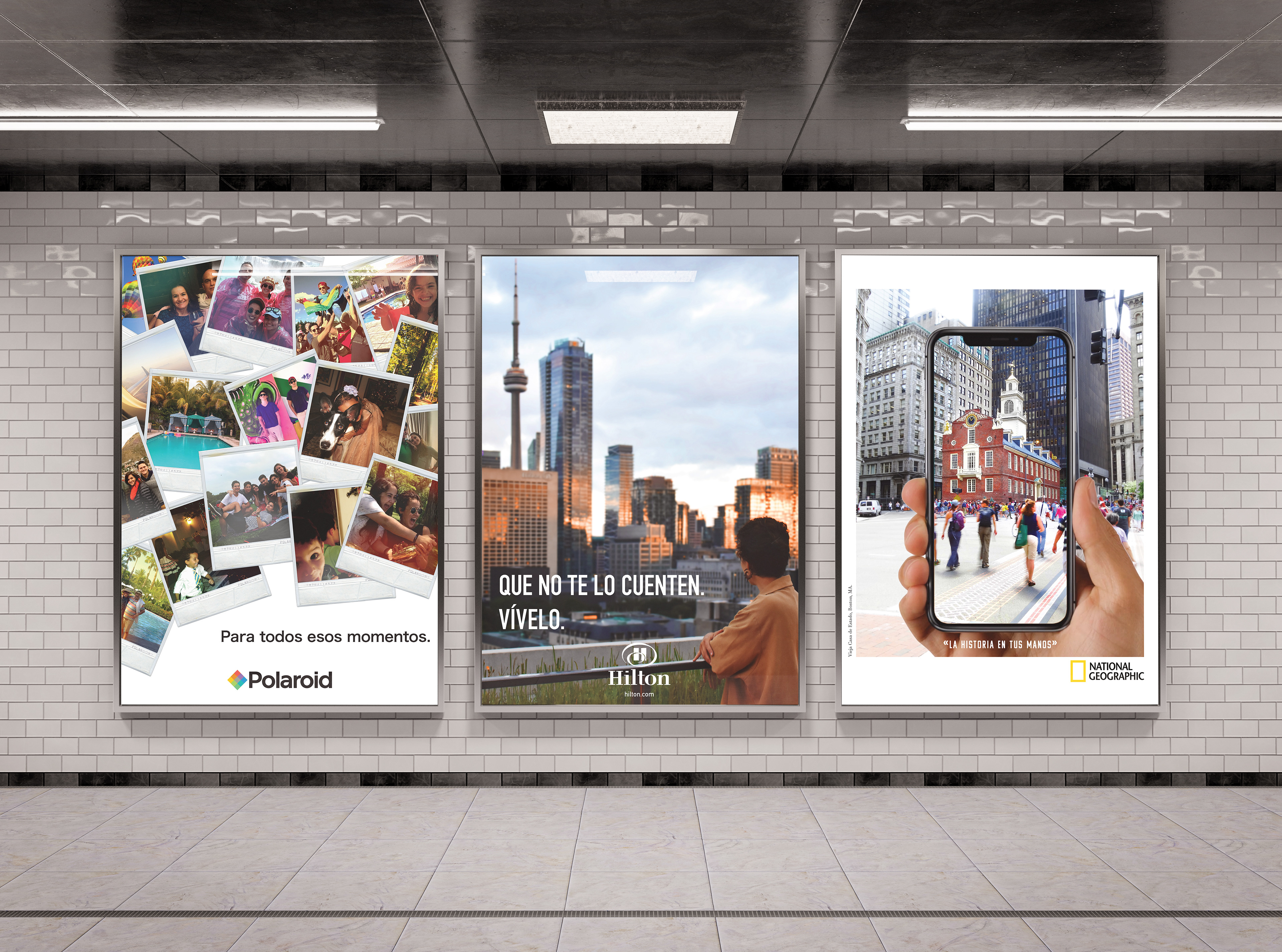 Mock Ads for Polaroid, Hilton, and National Geographic