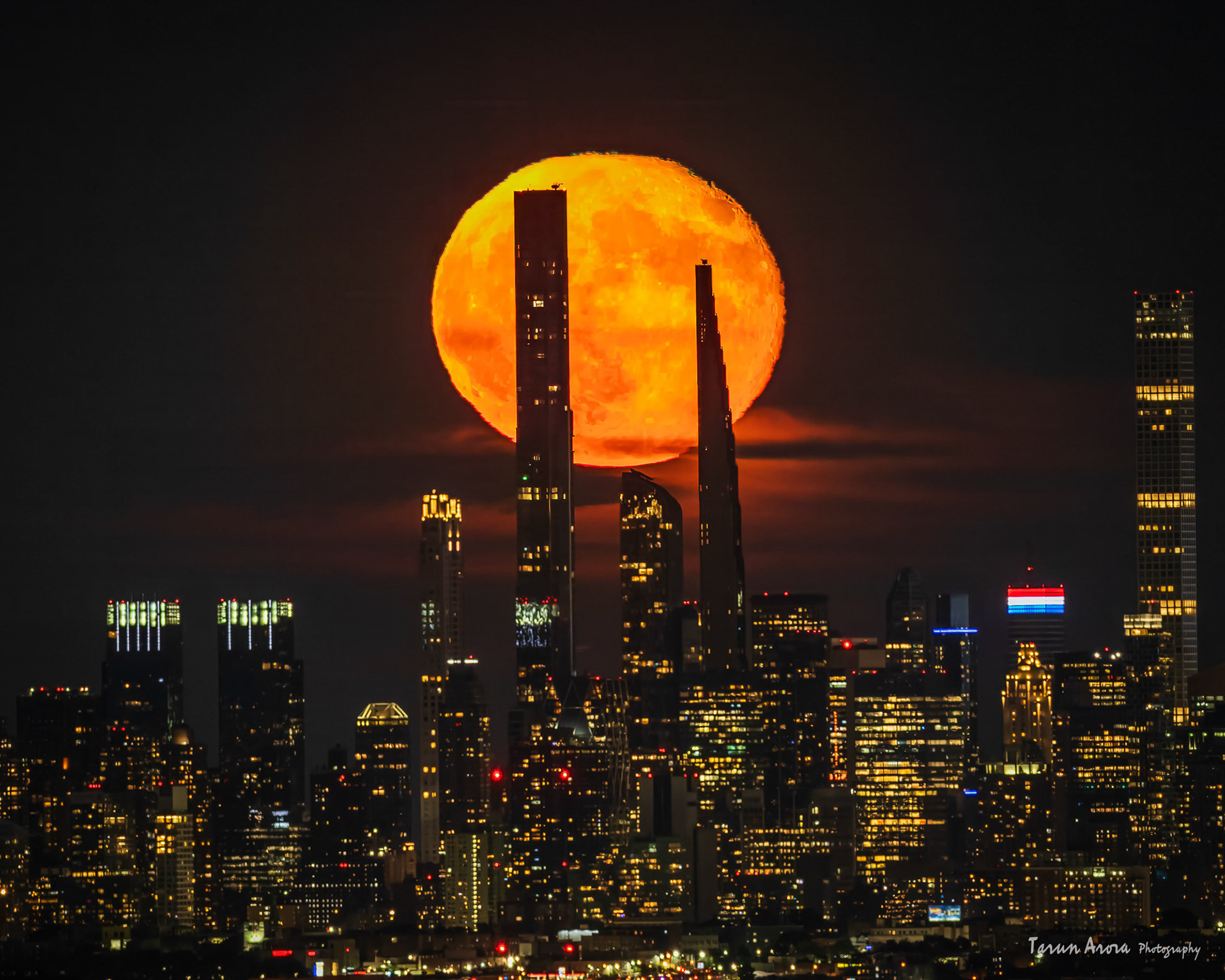 Moonrise over Billionare Row from NJ - 25 miles away