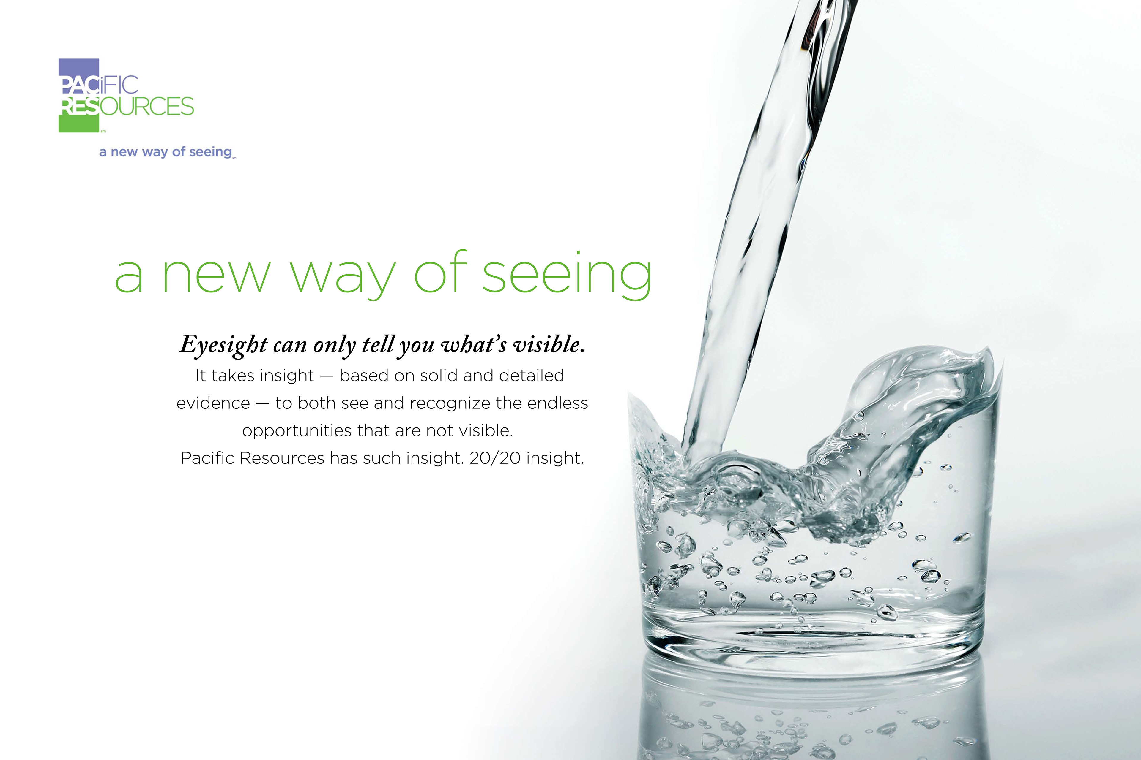 You might be under the impression that as a copywriter, I think in words. But the truth is, I think visually. Case in point: the three visual concepts shown in this postcard campaign for Pacific Resources -- pouring water with invisible glass, lock-magnet and Russian matryoshka nesting dolls --- popped into my head well before I put fingers to keys.