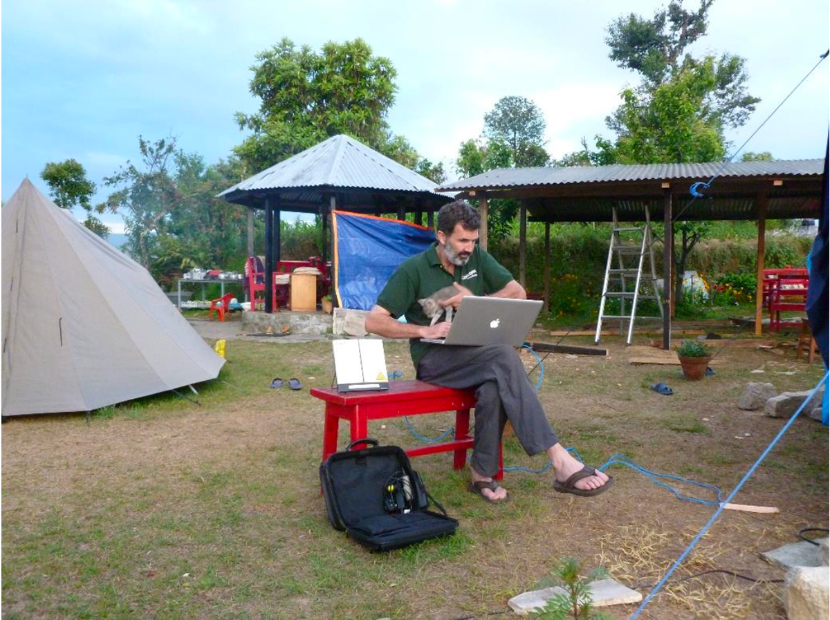 Managing satellite uplink and orphaned kitten in Nepal