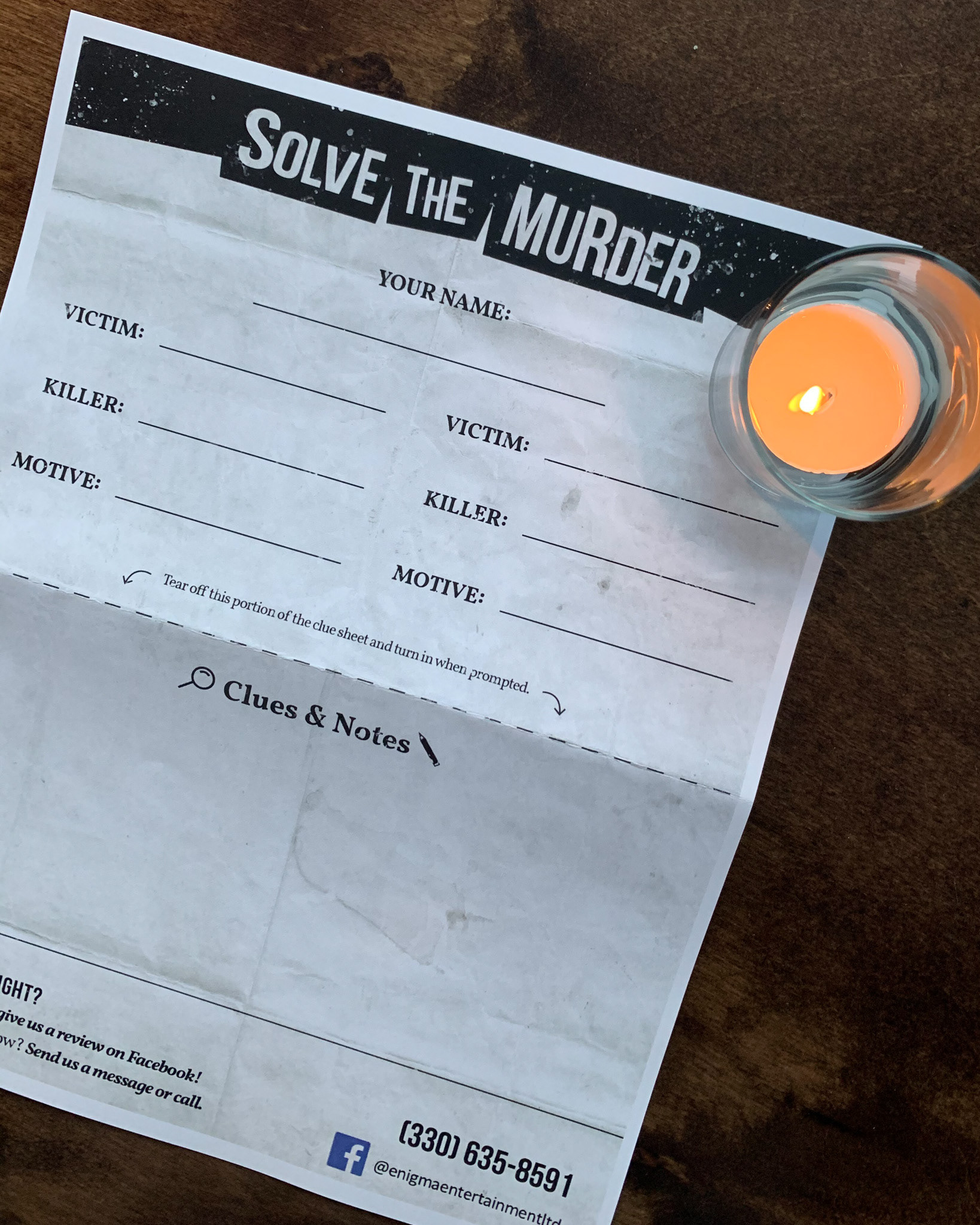Murder Mystery Worksheet Back