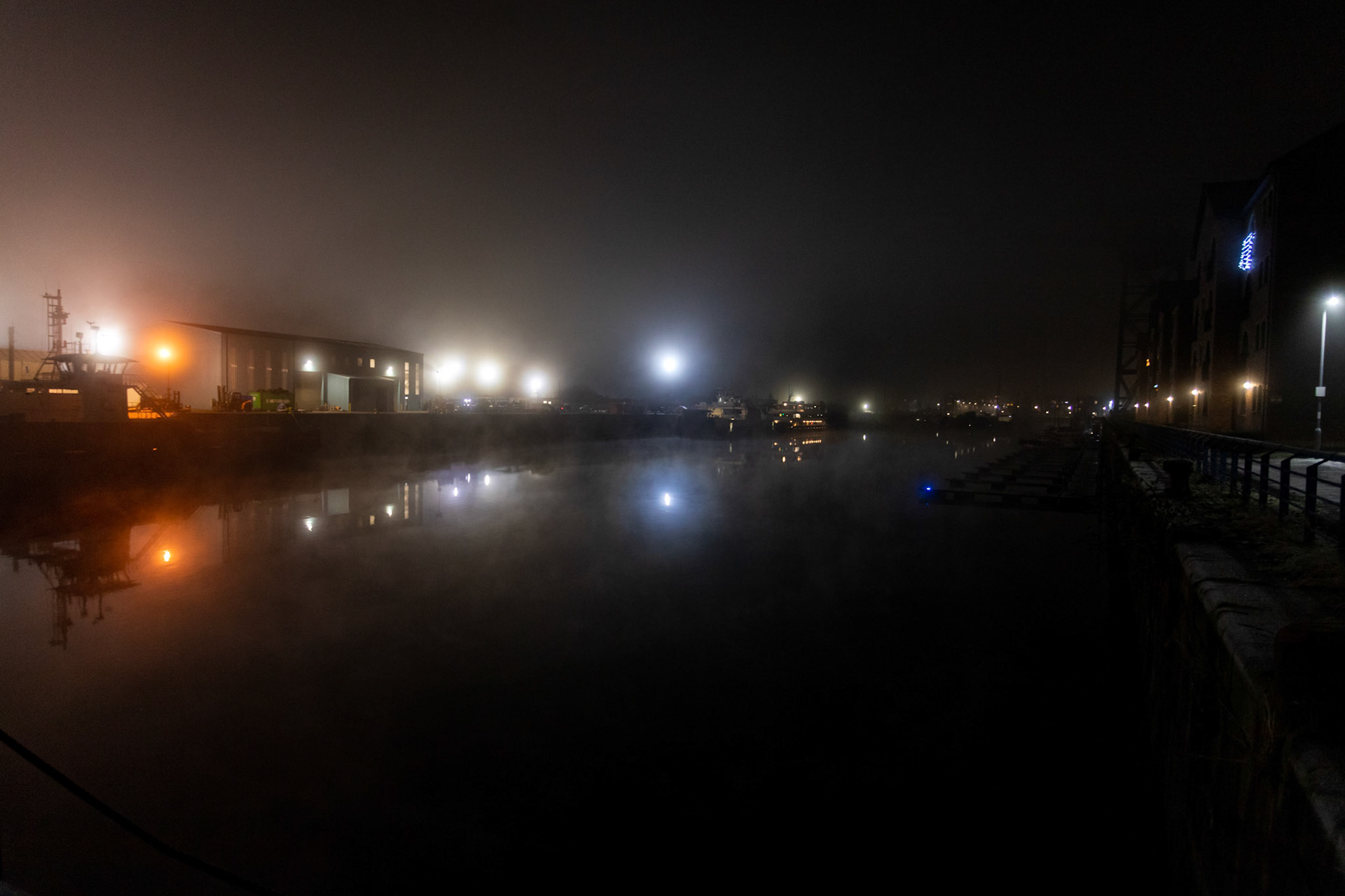 Greenock in a night time fog 13 December 2022