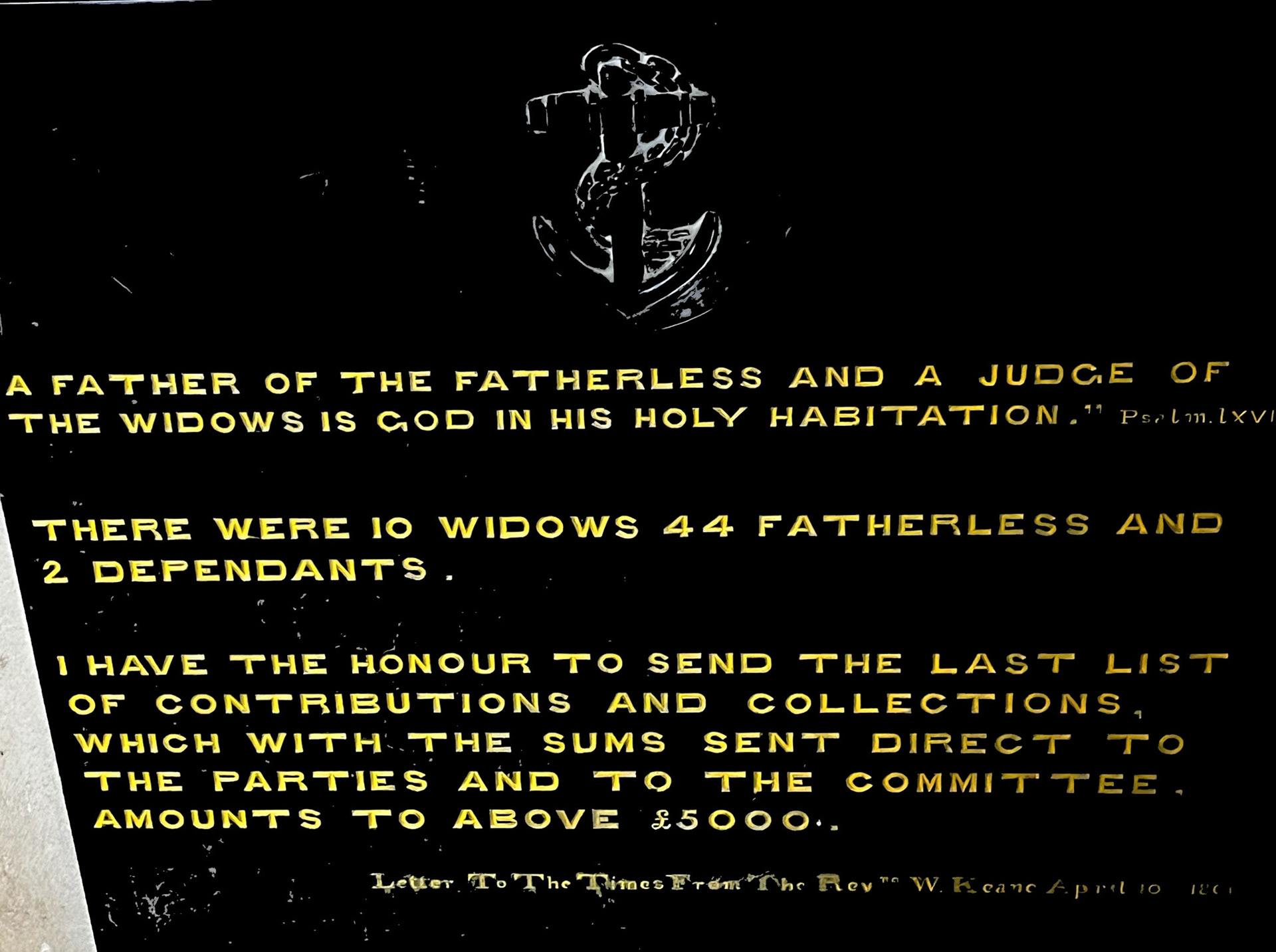 Whitby 24 March 2026The memorial in St Mary's Church to the Lifeboat wreck on 9 February 1861. A great storm wrecked more than 200 ships on the east coast. The Whitby lifeboat crew launched five times to rescue stricken vessels, but on their sixth launch, tragedy struck. A freak wave hit the lifeboat, which capsized, and all but one of the crew were lost.Henry Freeman survived because he was wearing a new design of Cork Life Jacket.