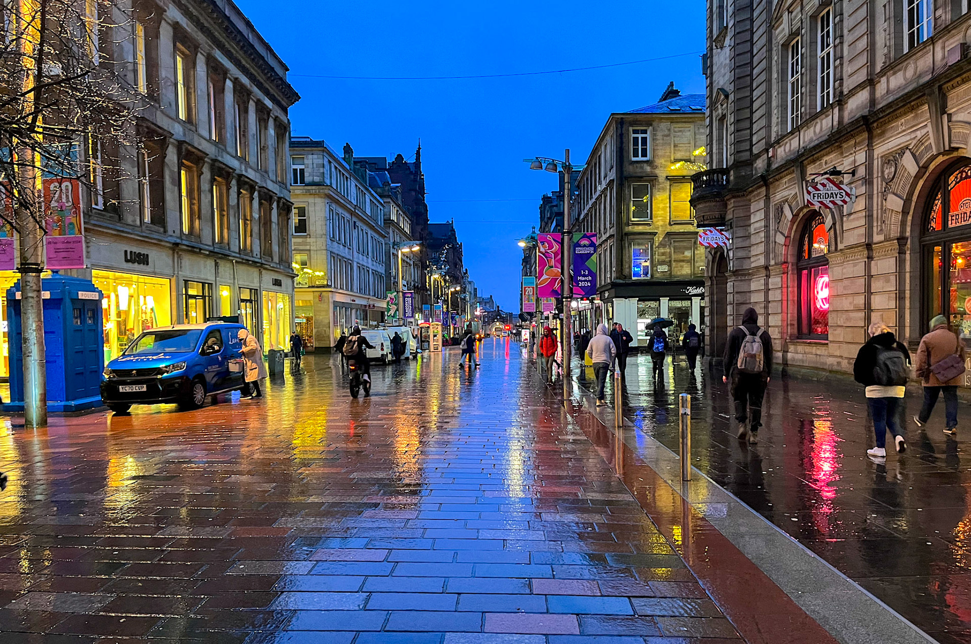 A wet morning in Buchanan Street, Glasgow 15 February 2024