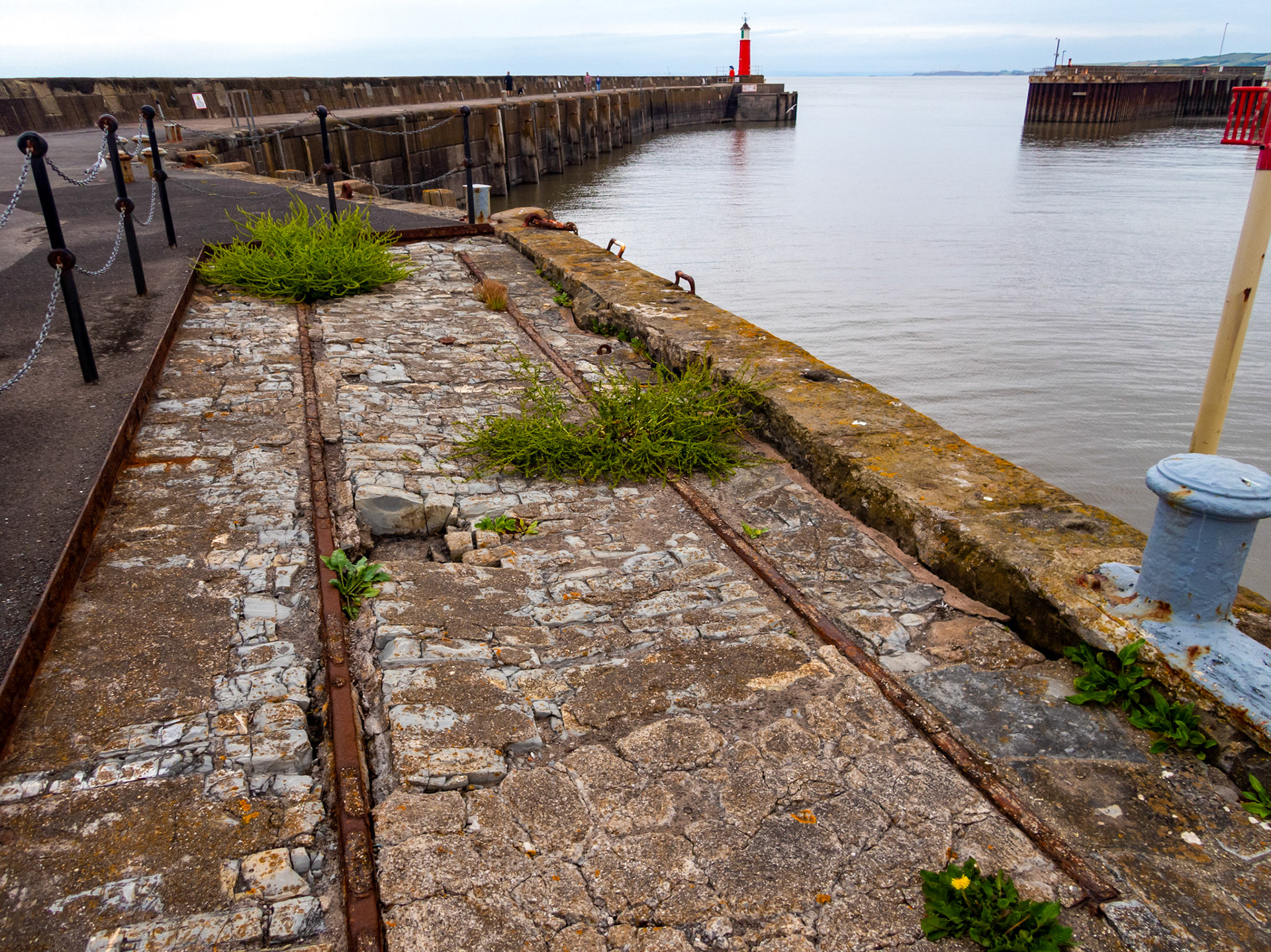 Watchet 27 June 2023 - mineral line rails in the harbour area.