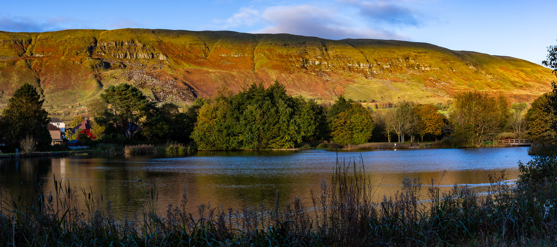 Lennoxtown Sunset: Whitefield Pond &amp; Campsie Hills 21 October 2023