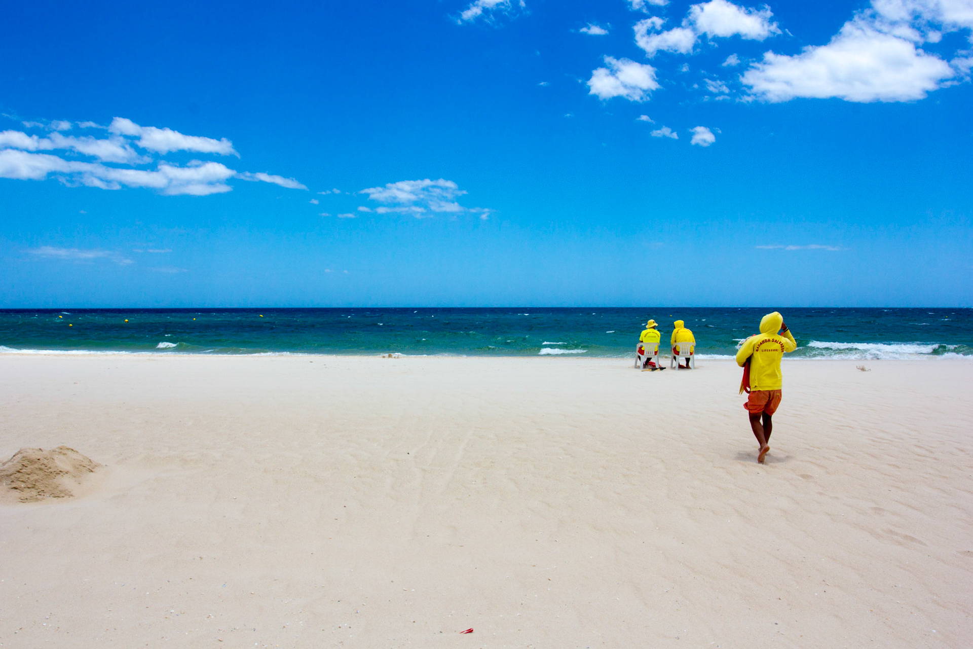On Tavira Island - Praia do Barril beach. The lifeguards having a quiet day as the tourists don't like getting sand blasted.   Please see my Photographs of Portugal at: http://www.jamespdeans.co.uk/p116503744