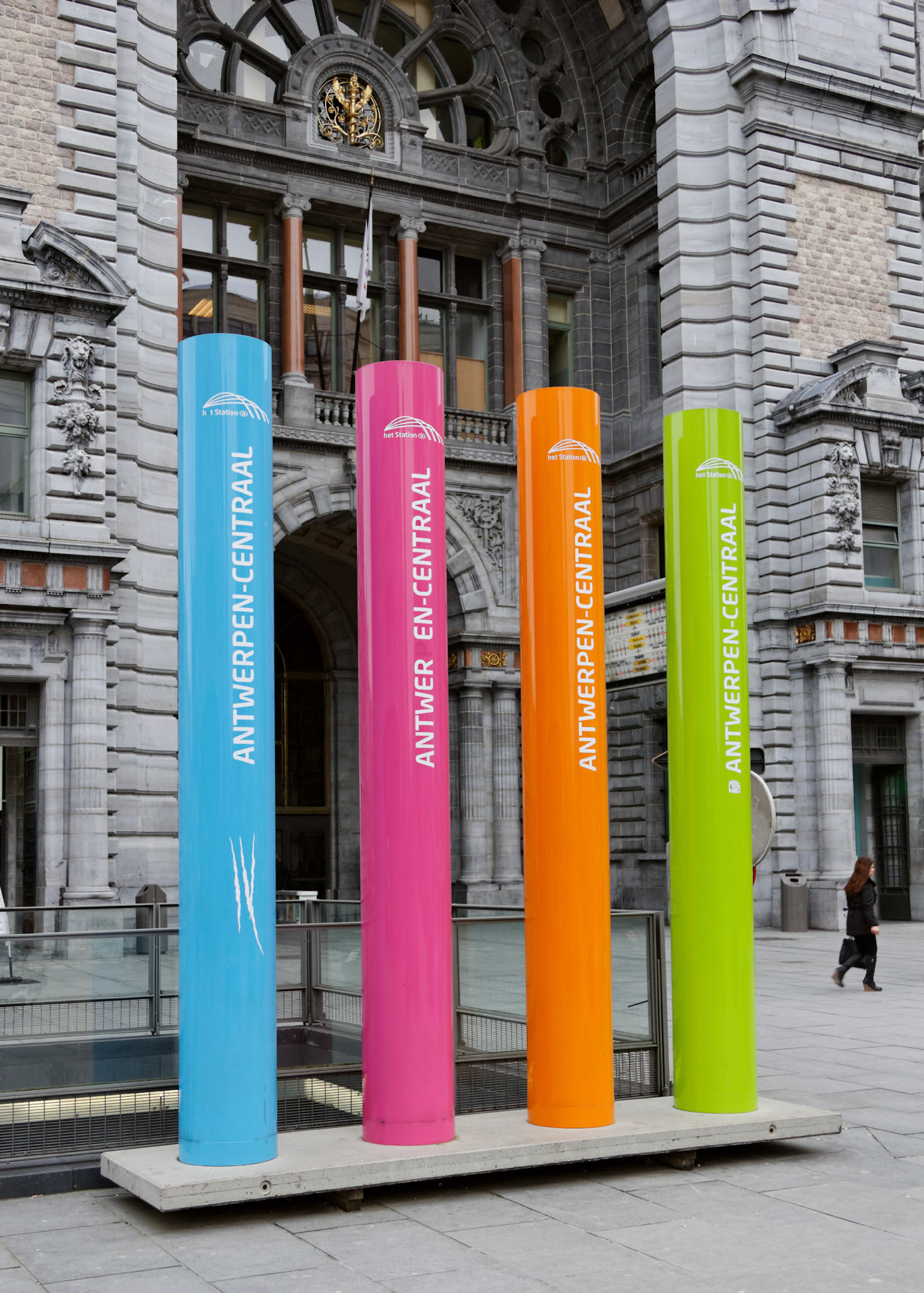 Don't know if all Railway Stations have this design outside, but I've seen a similar sign in Leuven,