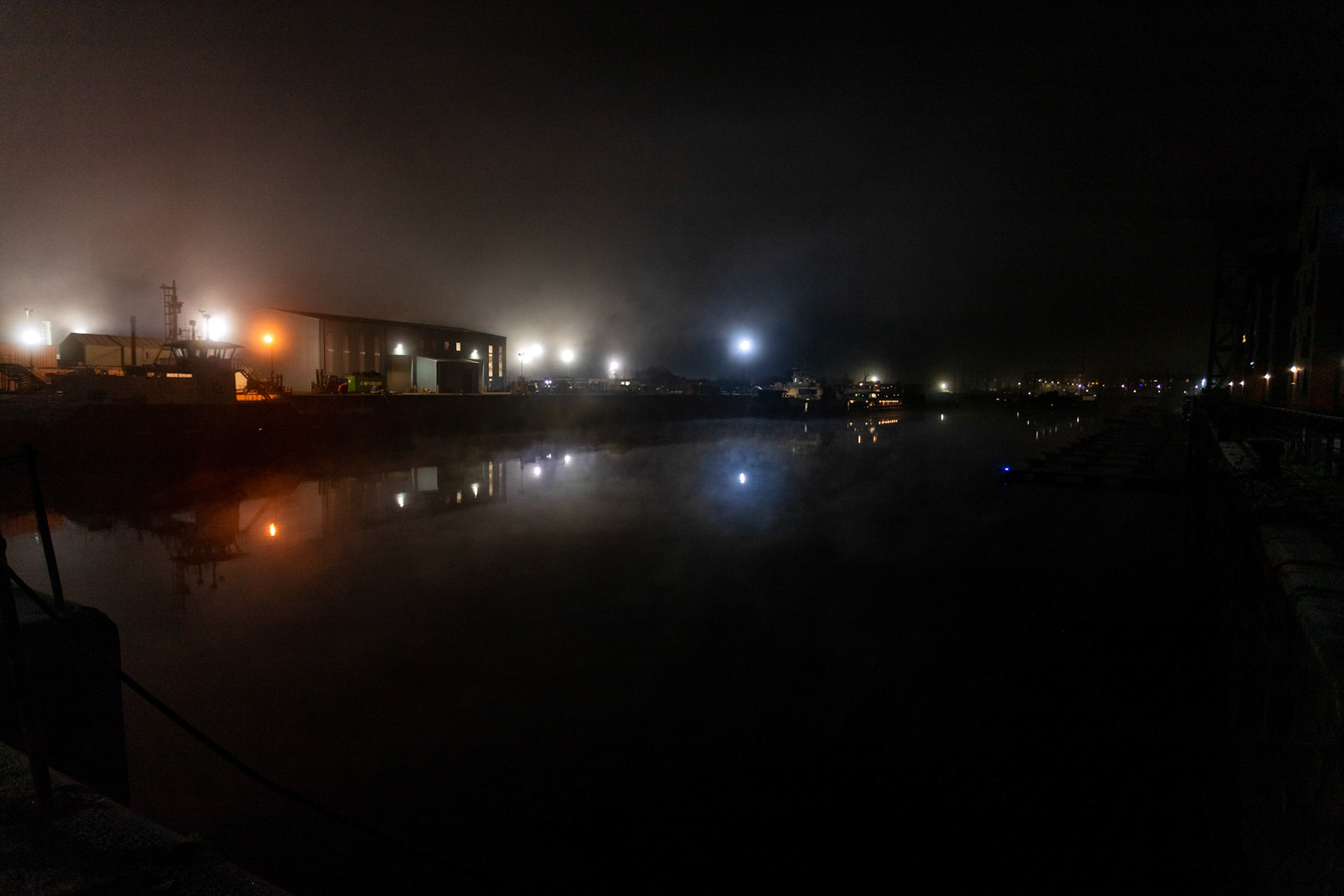 Greenock in a night time fog 13 December 2022