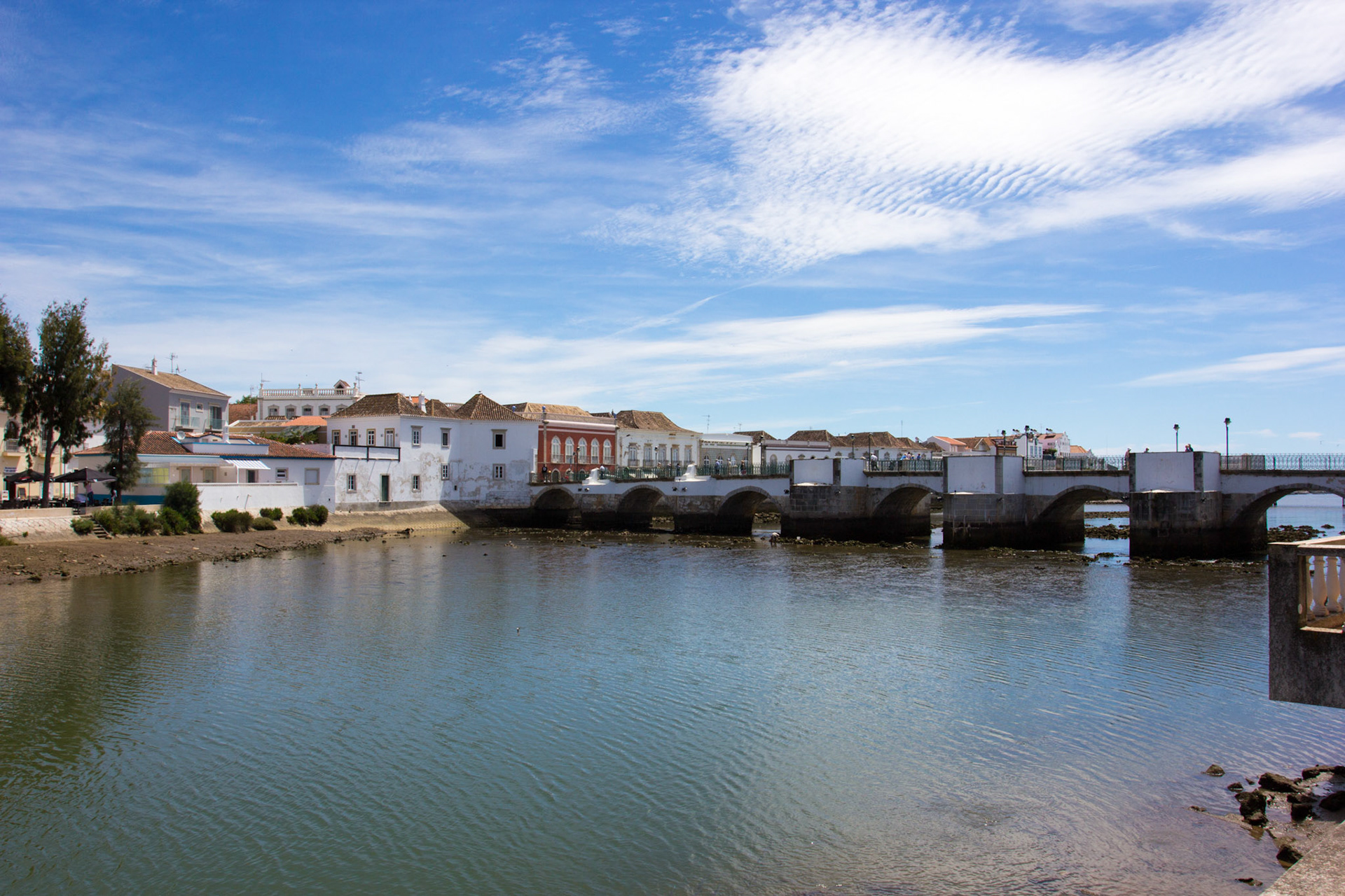 The Gilão River (Tavira, Algarve, Portugal) at the Romano Bridge.